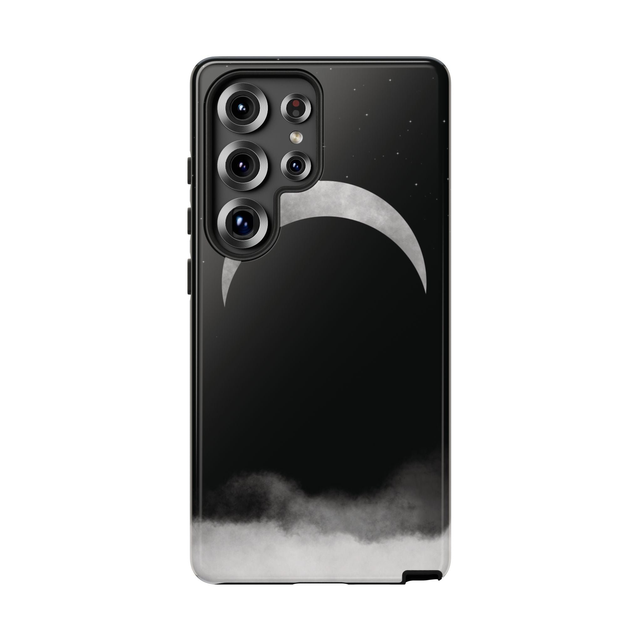 Lunar Crescent Tough Phone Case — Black Moon & Fog Protective Cover