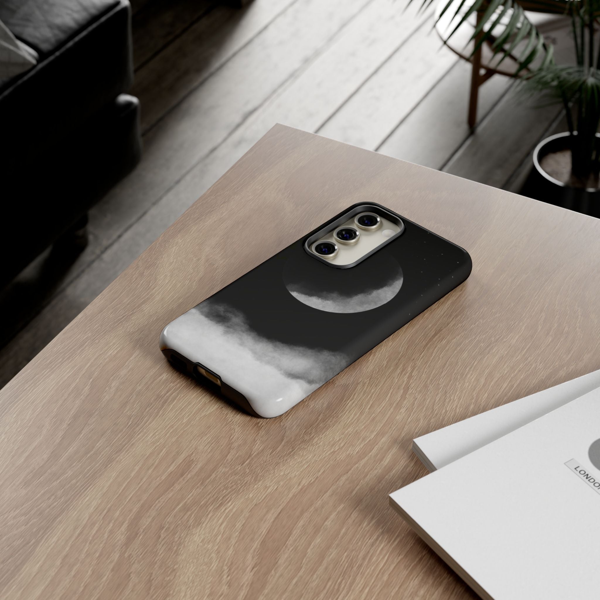 Moonlit Cloud Phone Case — Black Crescent Night Sky iPhone Cover