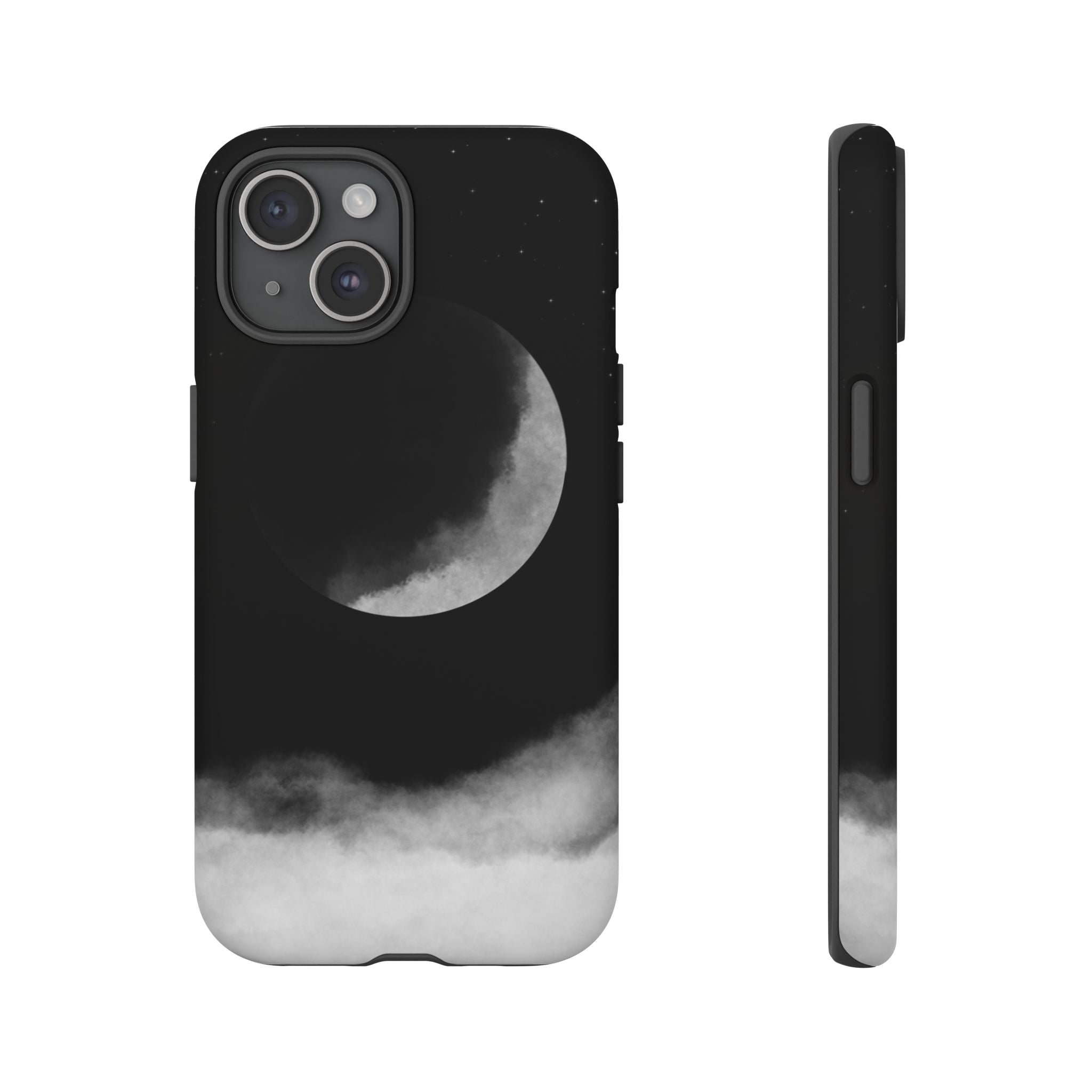 Moonlit Cloud Phone Case — Black Crescent Night Sky iPhone Cover