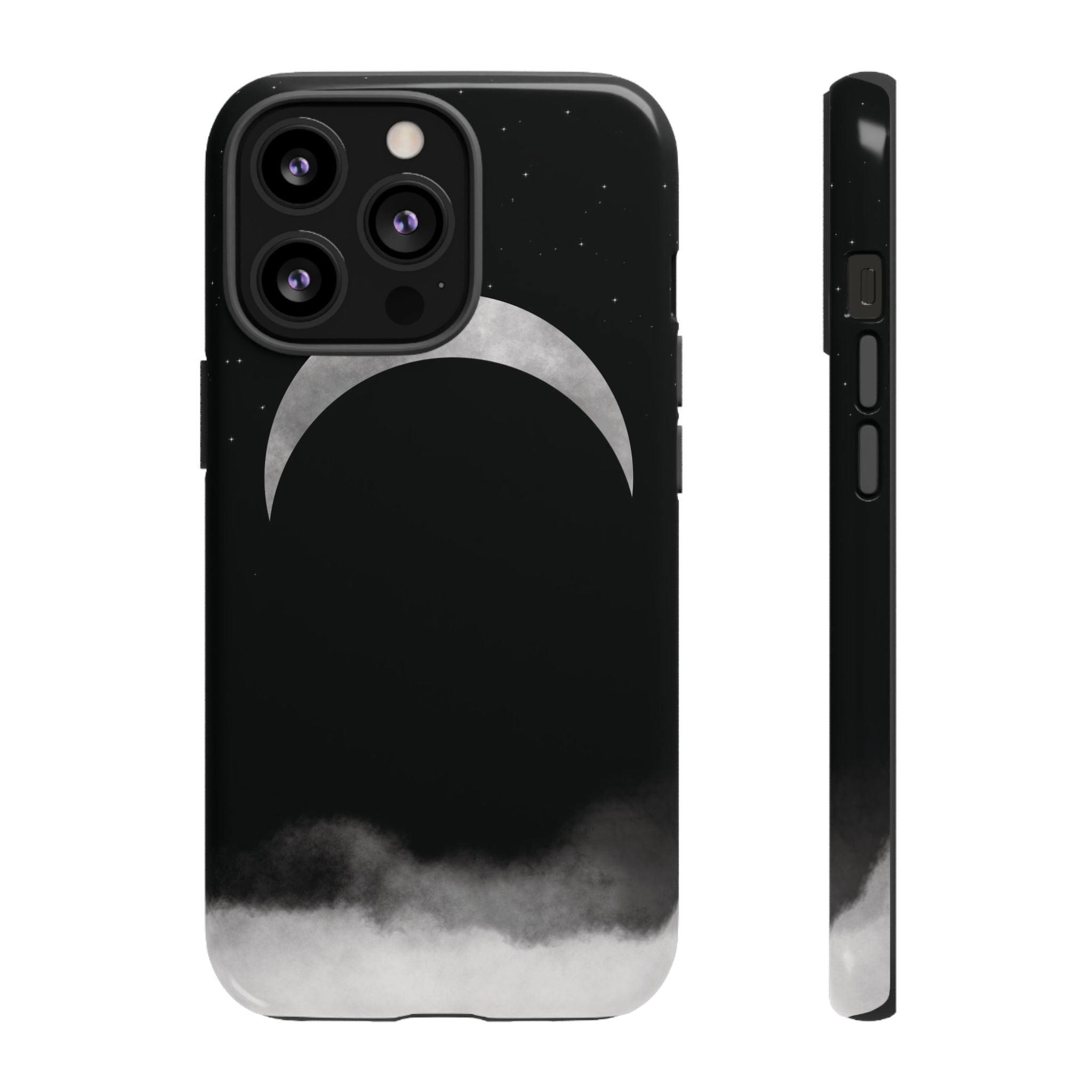 Lunar Crescent Tough Phone Case — Black Moon & Fog Protective Cover
