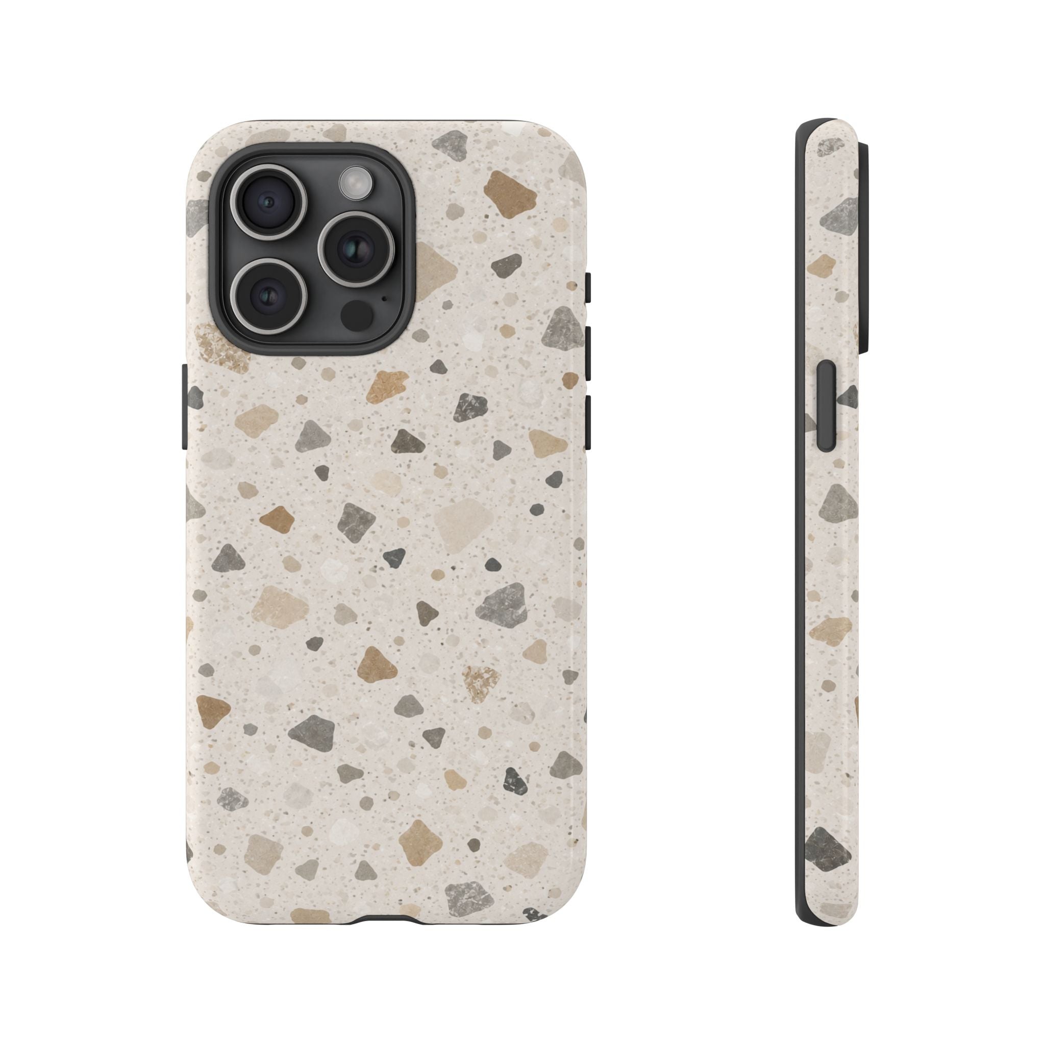 Terrazzo Pattern Tough Phone Case — Neutral Stone Speckle iPhone Cover