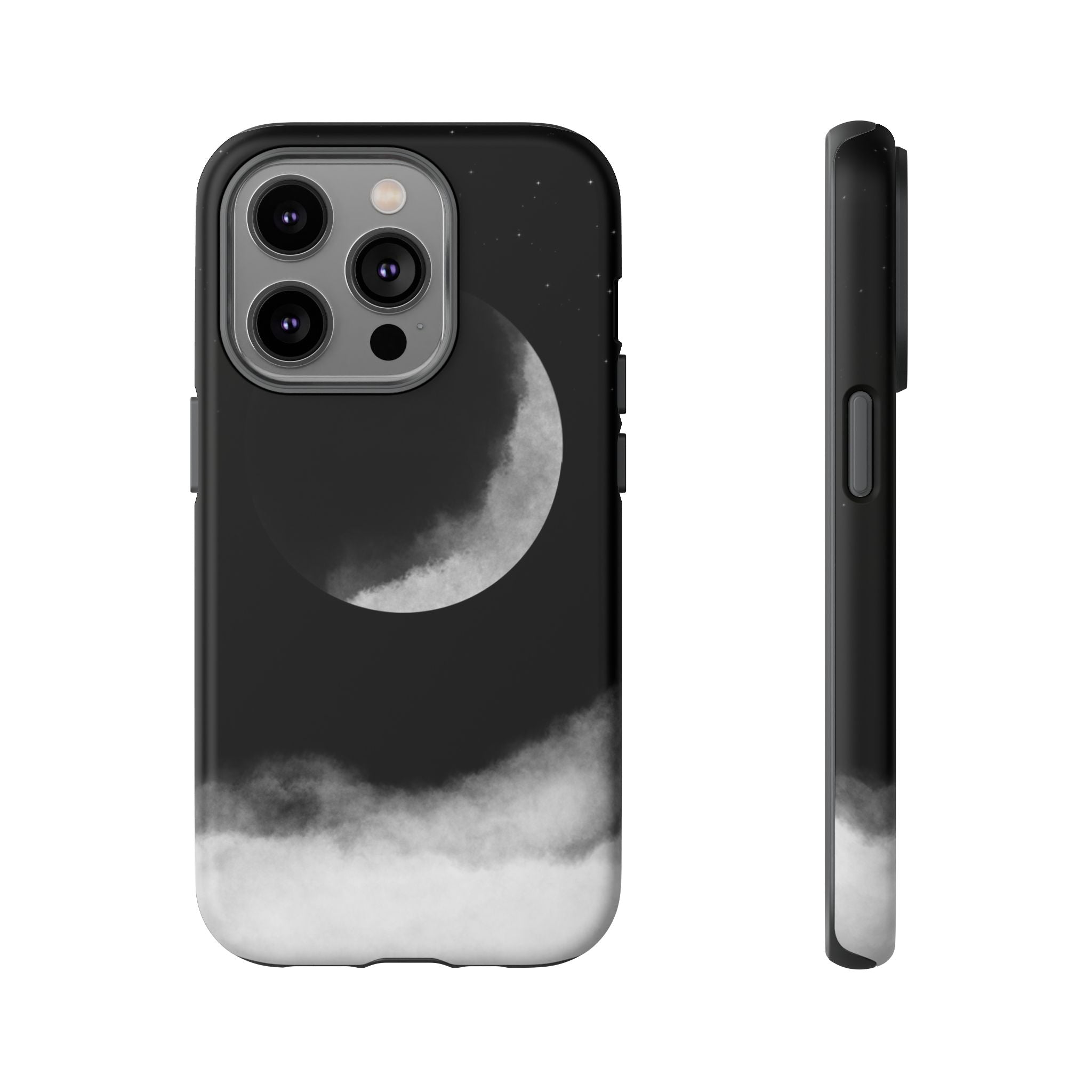 Moonlit Cloud Phone Case — Black Crescent Night Sky iPhone Cover
