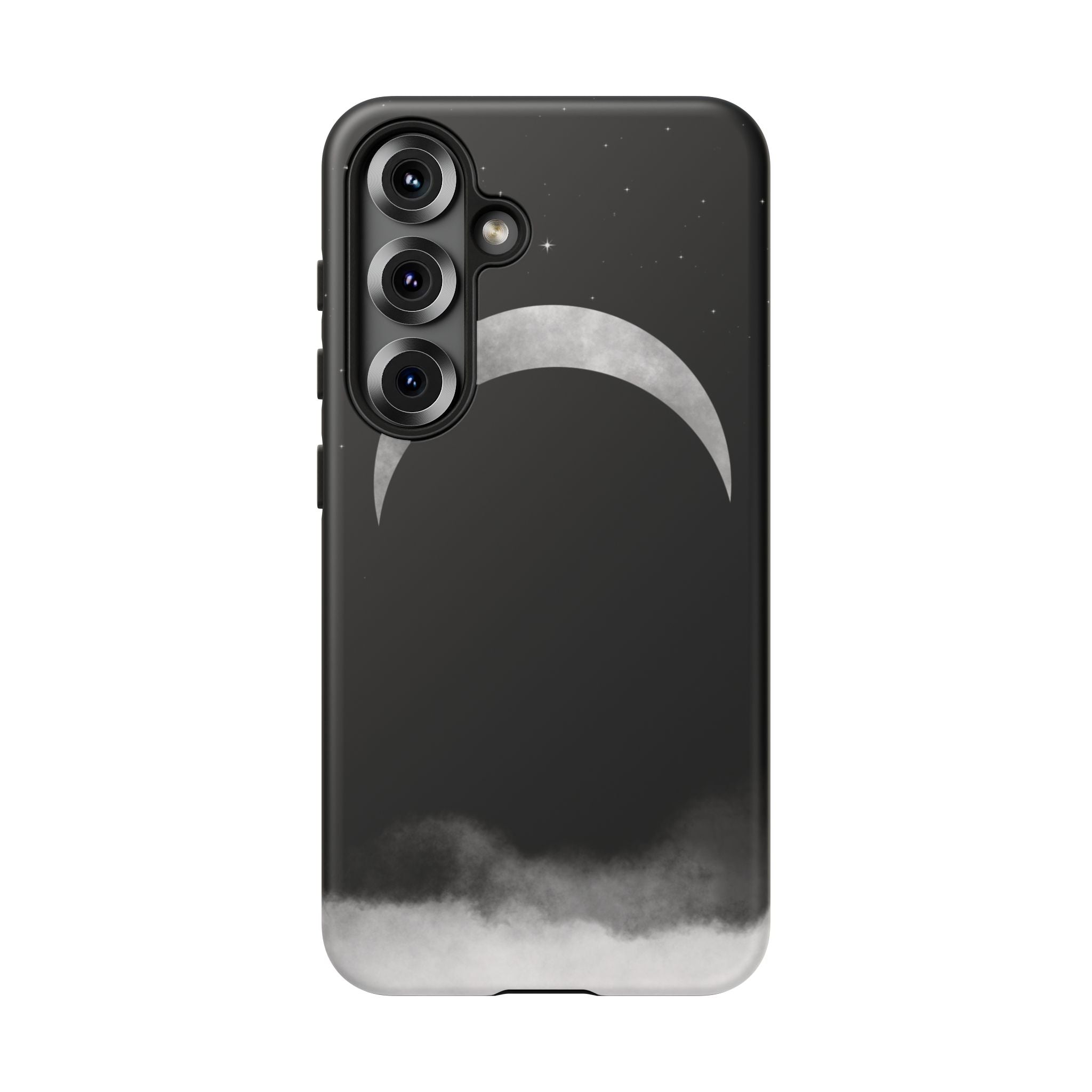 Lunar Crescent Tough Phone Case — Black Moon & Fog Protective Cover