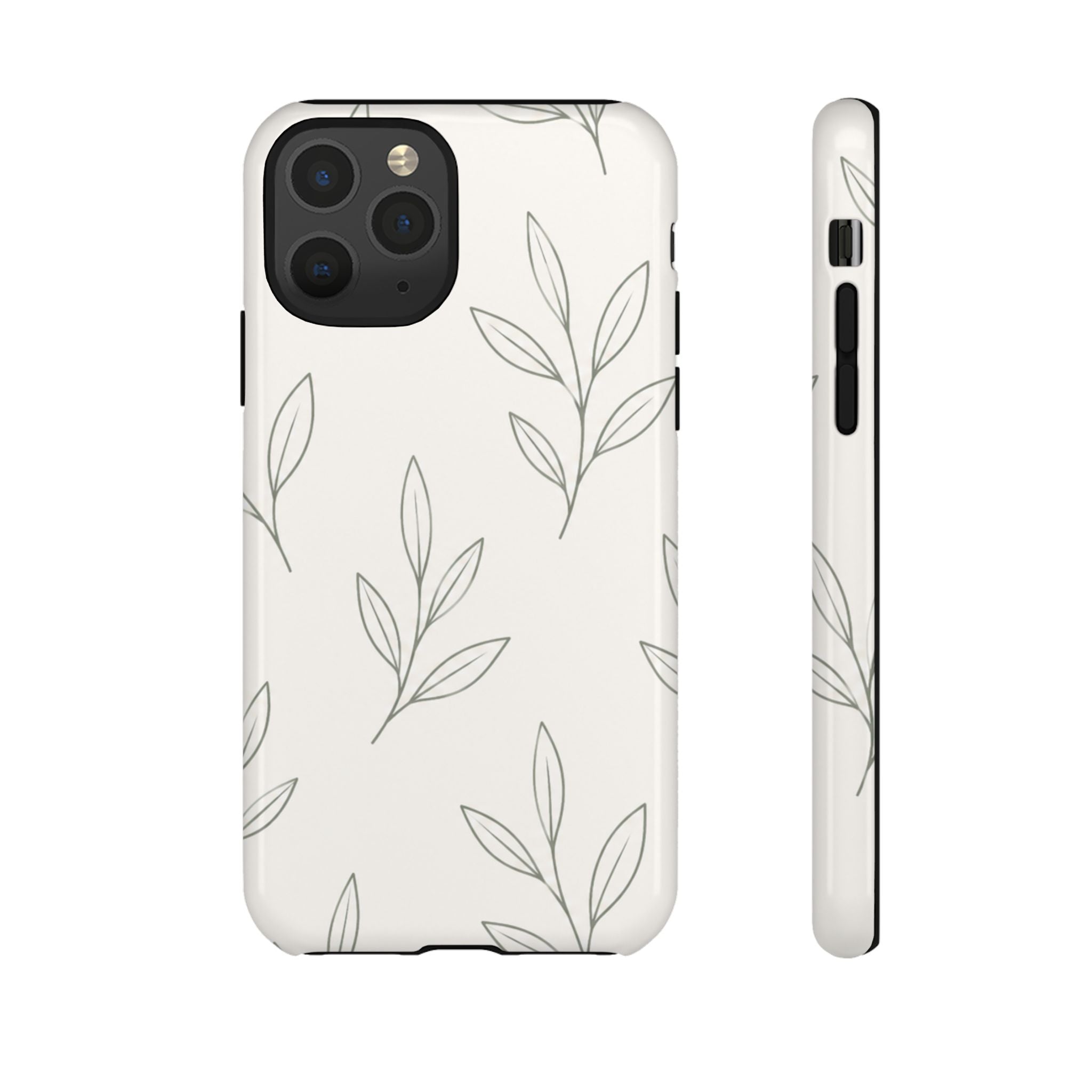 Floral Leaf Tough Phone Case — Minimal Botanical Protective Phone Cover