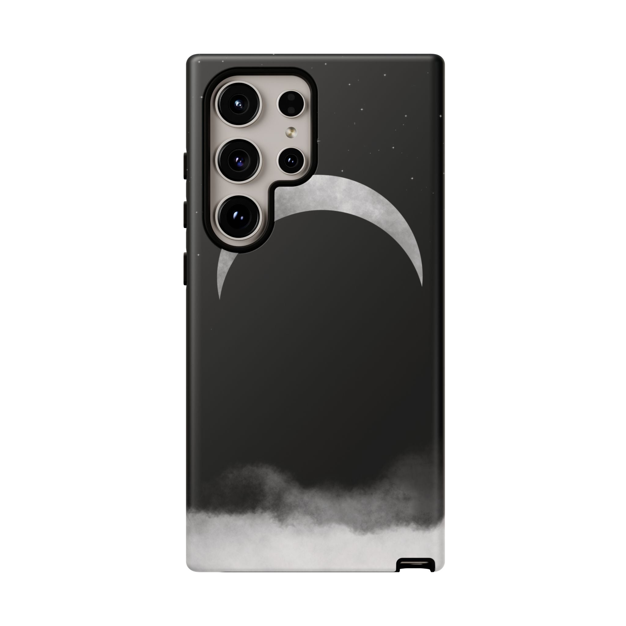Lunar Crescent Tough Phone Case — Black Moon & Fog Protective Cover