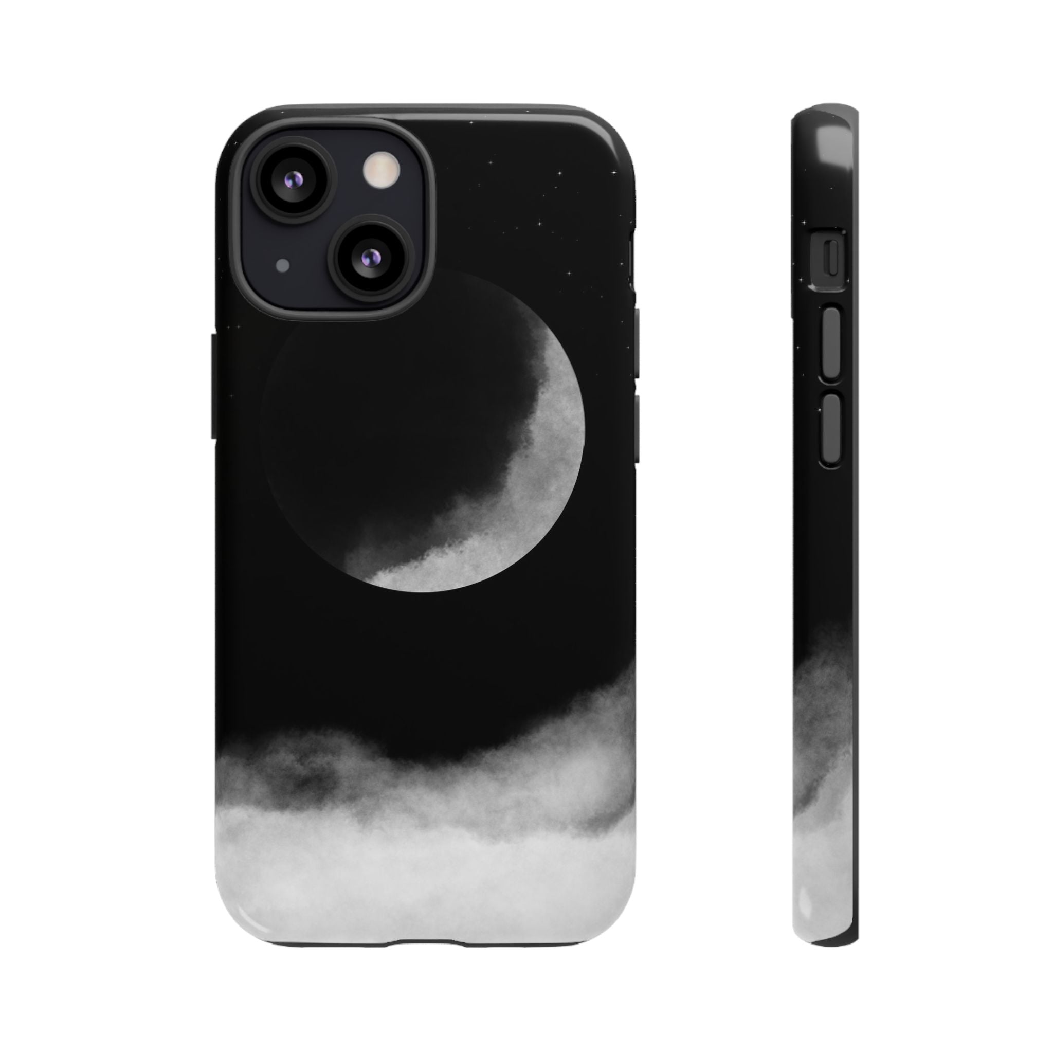 Moonlit Cloud Phone Case — Black Crescent Night Sky iPhone Cover