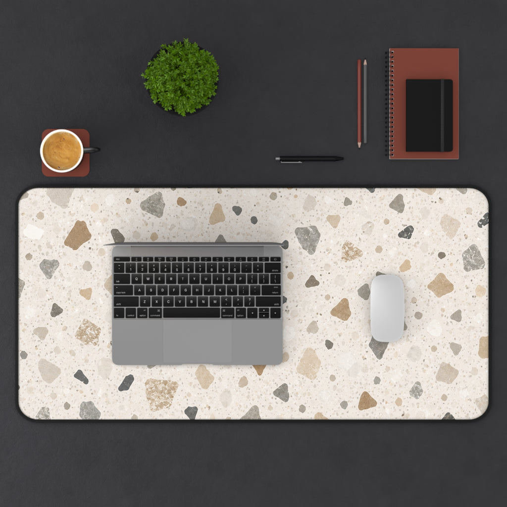Terrazzo Neutral Desk Mat — Beige Speckled Mousepad Surface