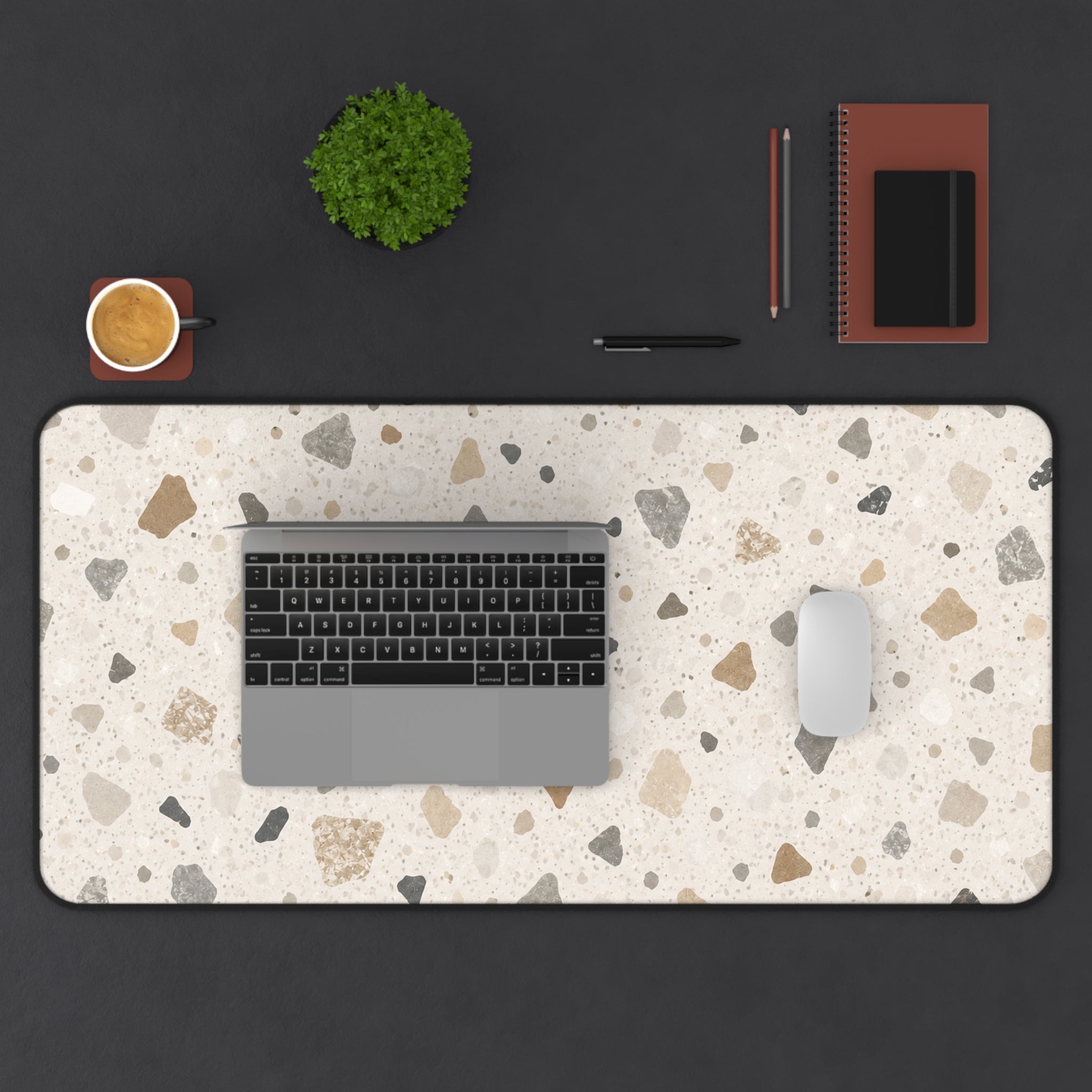 Terrazzo Neutral Desk Mat — Beige Speckled Mousepad Surface