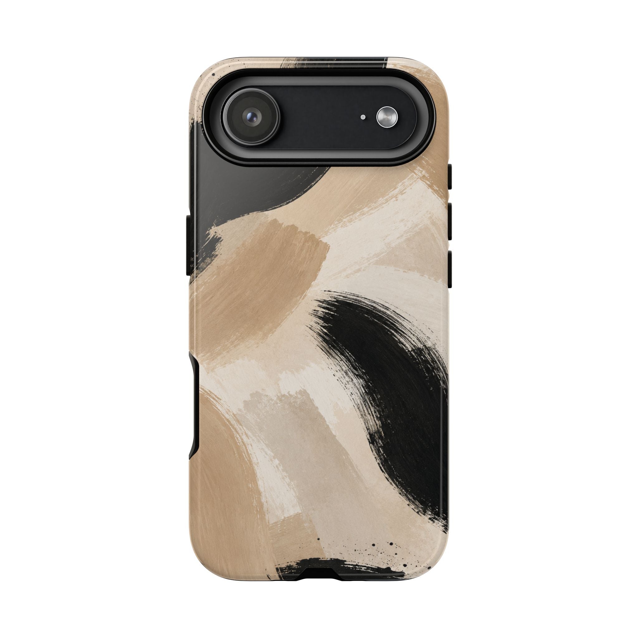 Neutral Brushstroke Tough Phone Case — Abstract Beige & Black Protective Cover