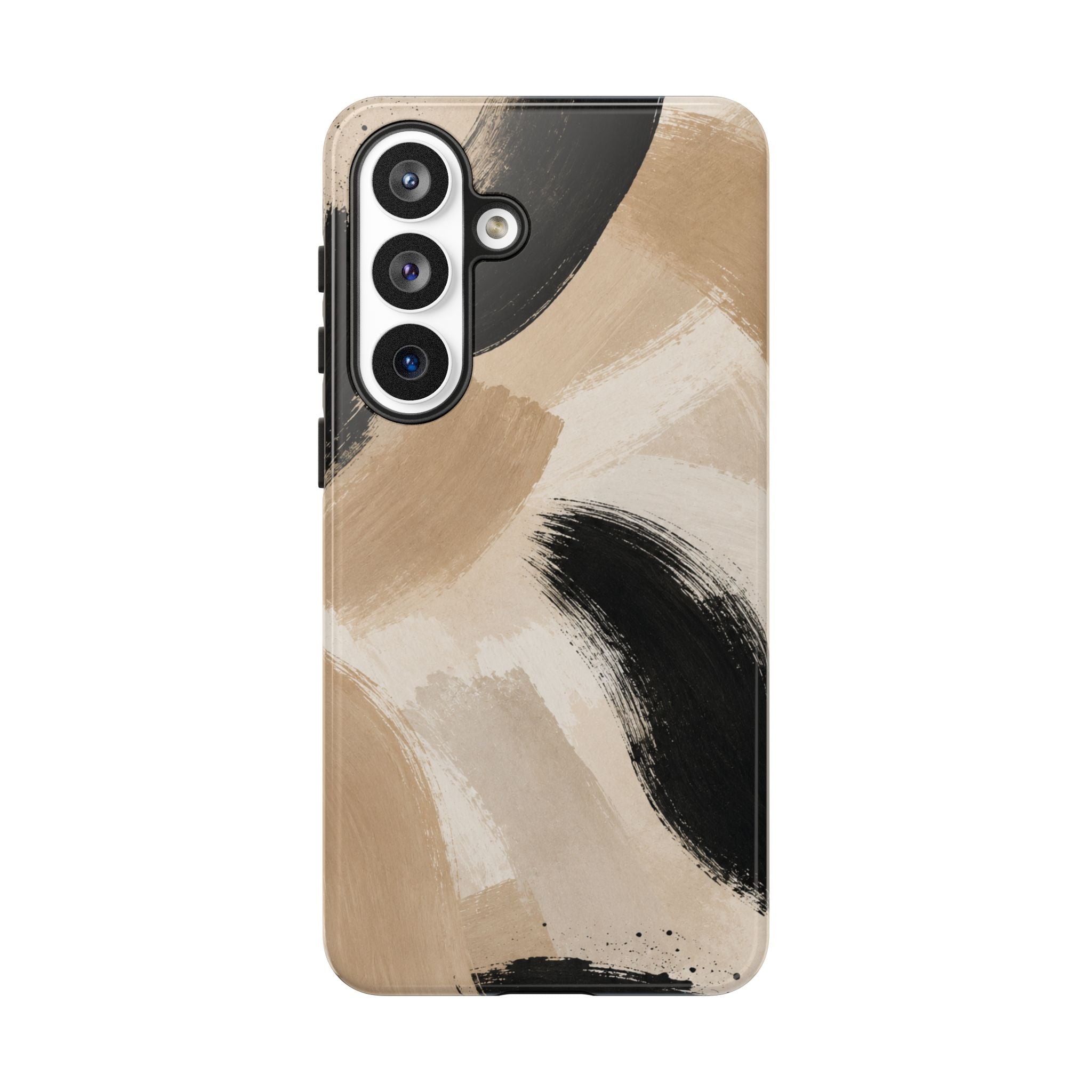 Neutral Brushstroke Tough Phone Case — Abstract Beige & Black Protective Cover