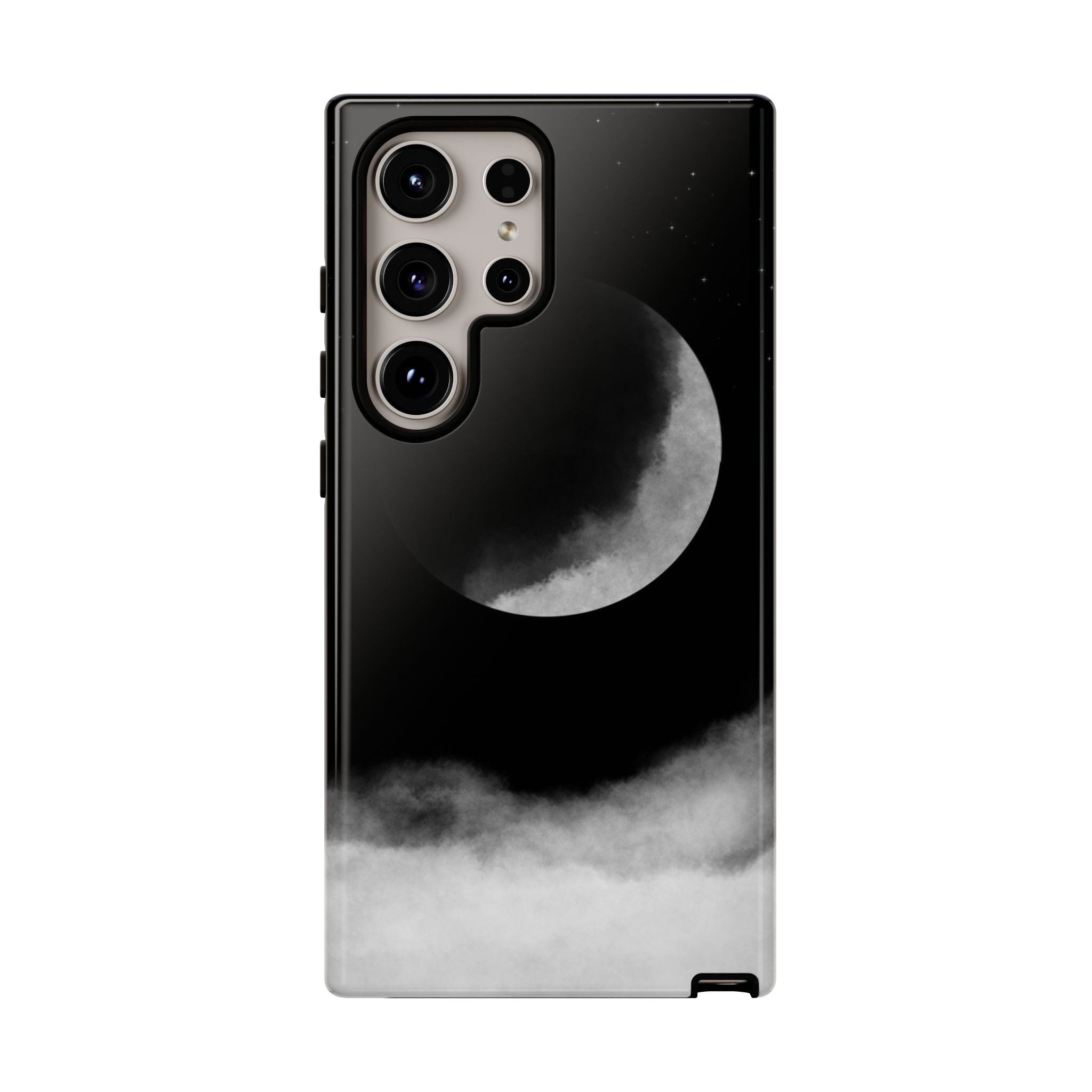Moonlit Cloud Phone Case — Black Crescent Night Sky iPhone Cover