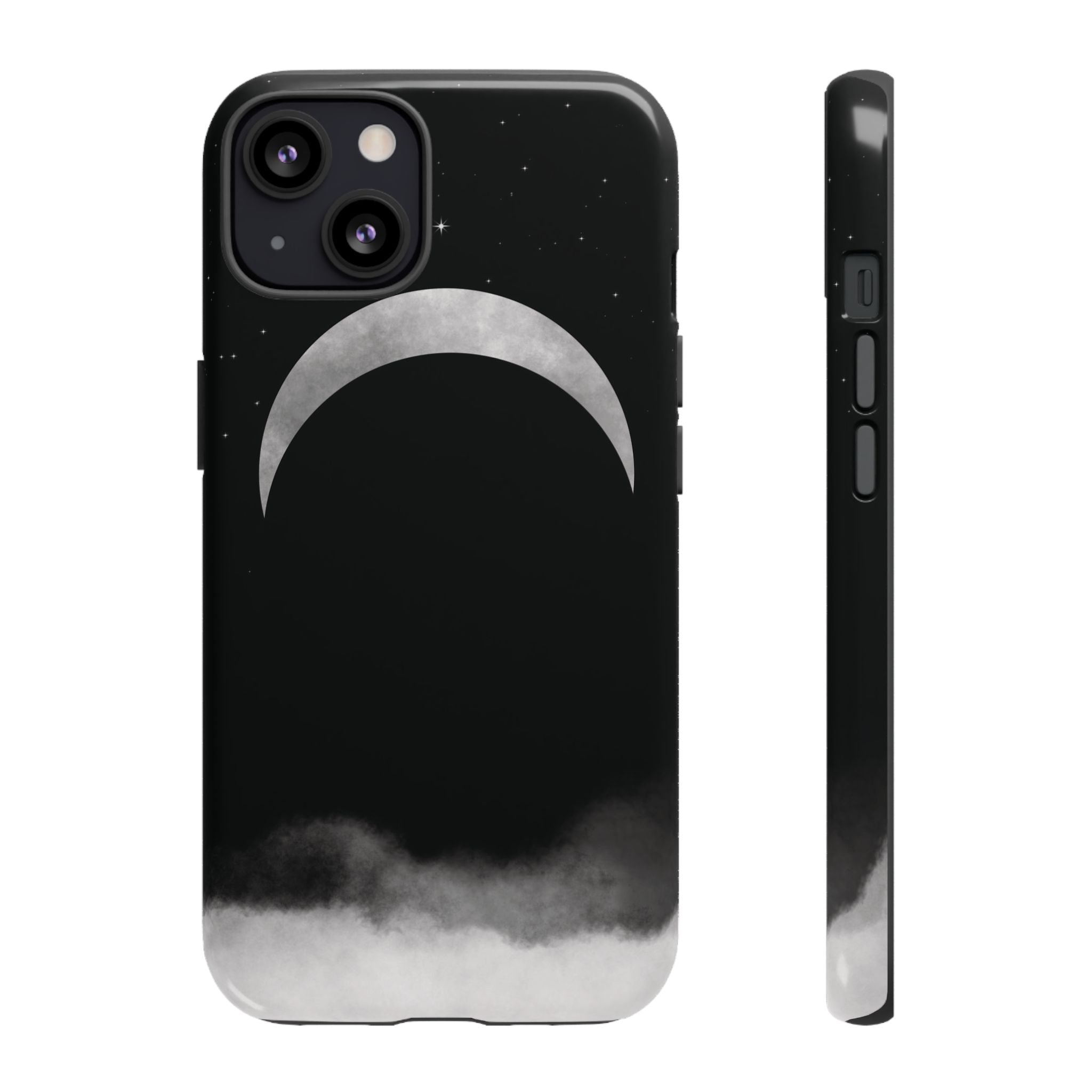Lunar Crescent Tough Phone Case — Black Moon & Fog Protective Cover