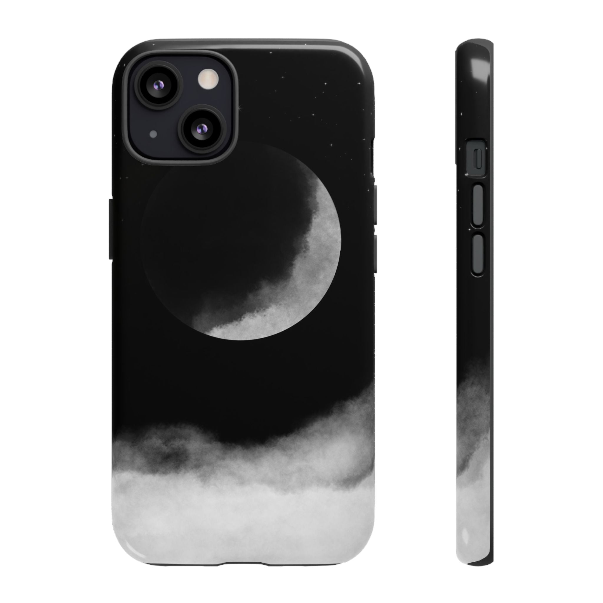 Moonlit Cloud Phone Case — Black Crescent Night Sky iPhone Cover