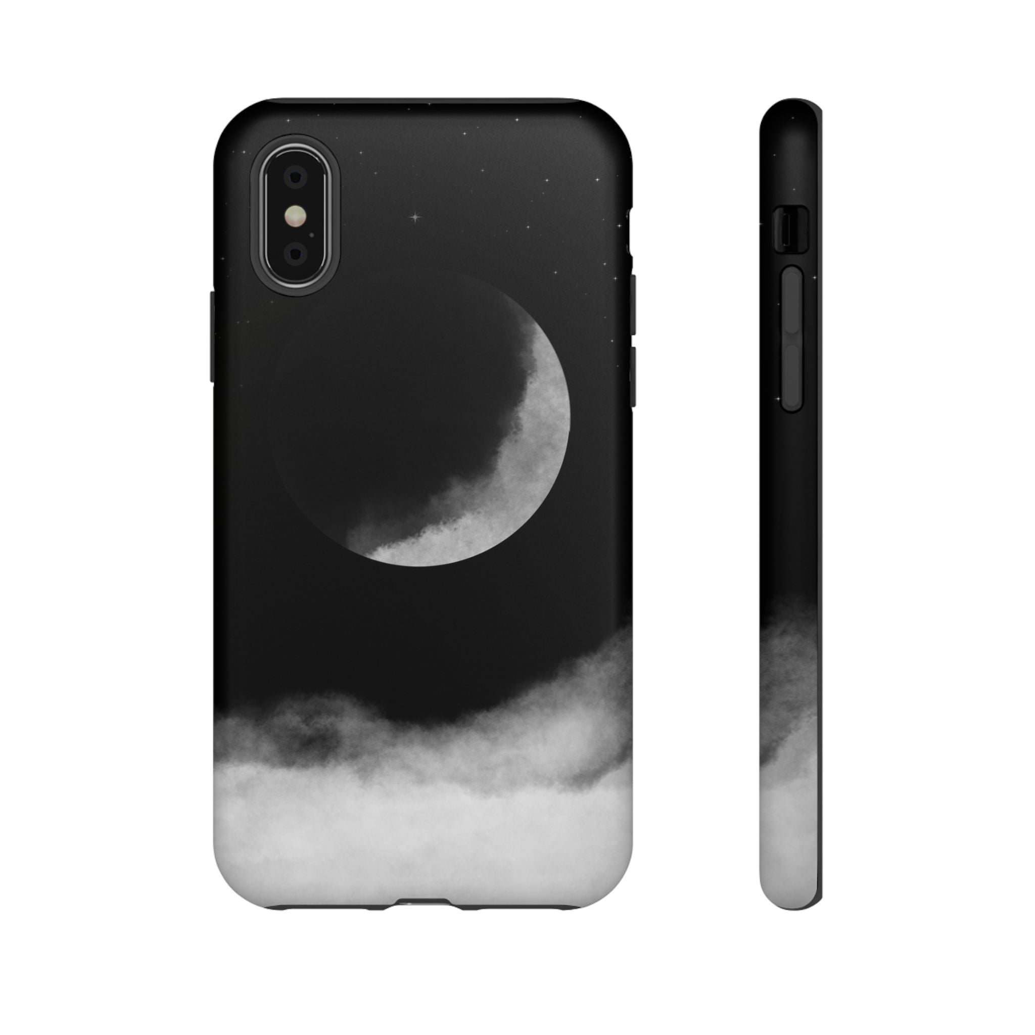Moonlit Cloud Phone Case — Black Crescent Night Sky iPhone Cover