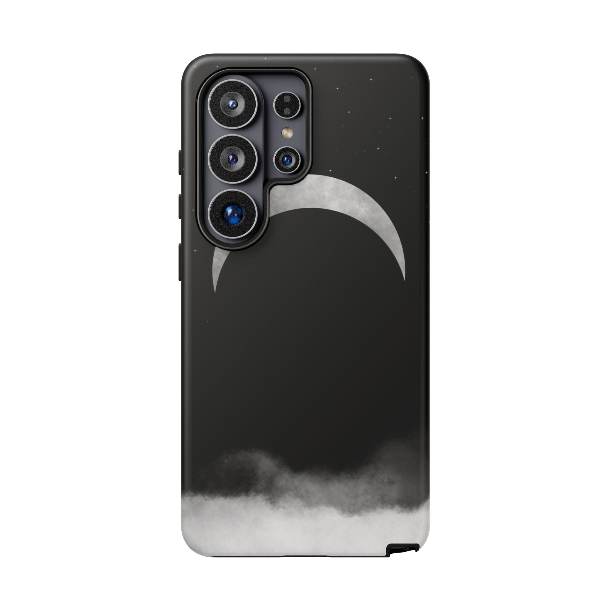 Lunar Crescent Tough Phone Case — Black Moon & Fog Protective Cover