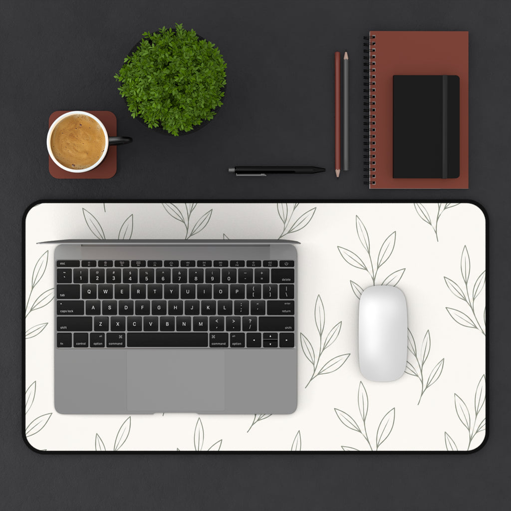 Minimal Botanical Desk Mat — Neutral Leaf Pattern Mouse Pad