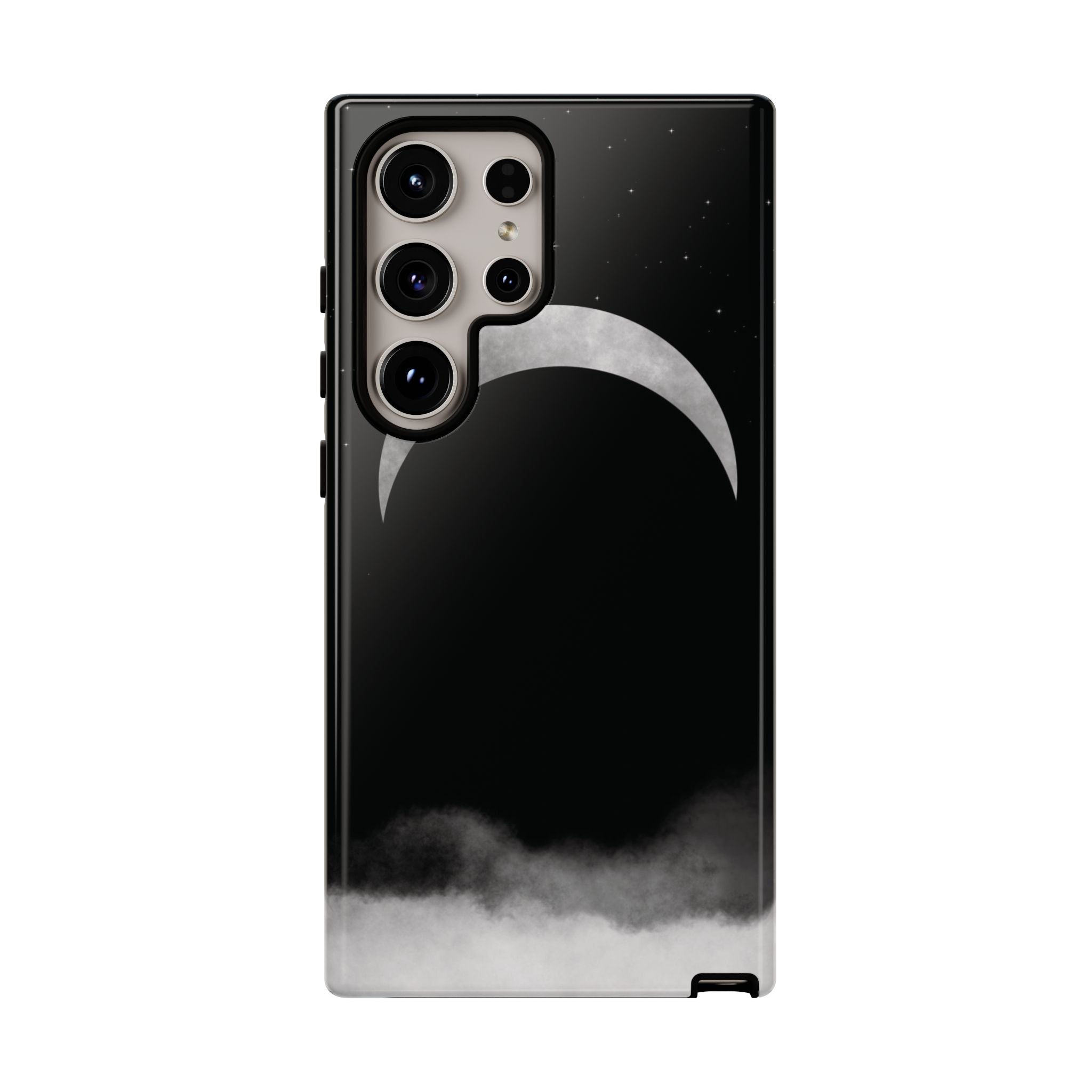 Lunar Crescent Tough Phone Case — Black Moon & Fog Protective Cover