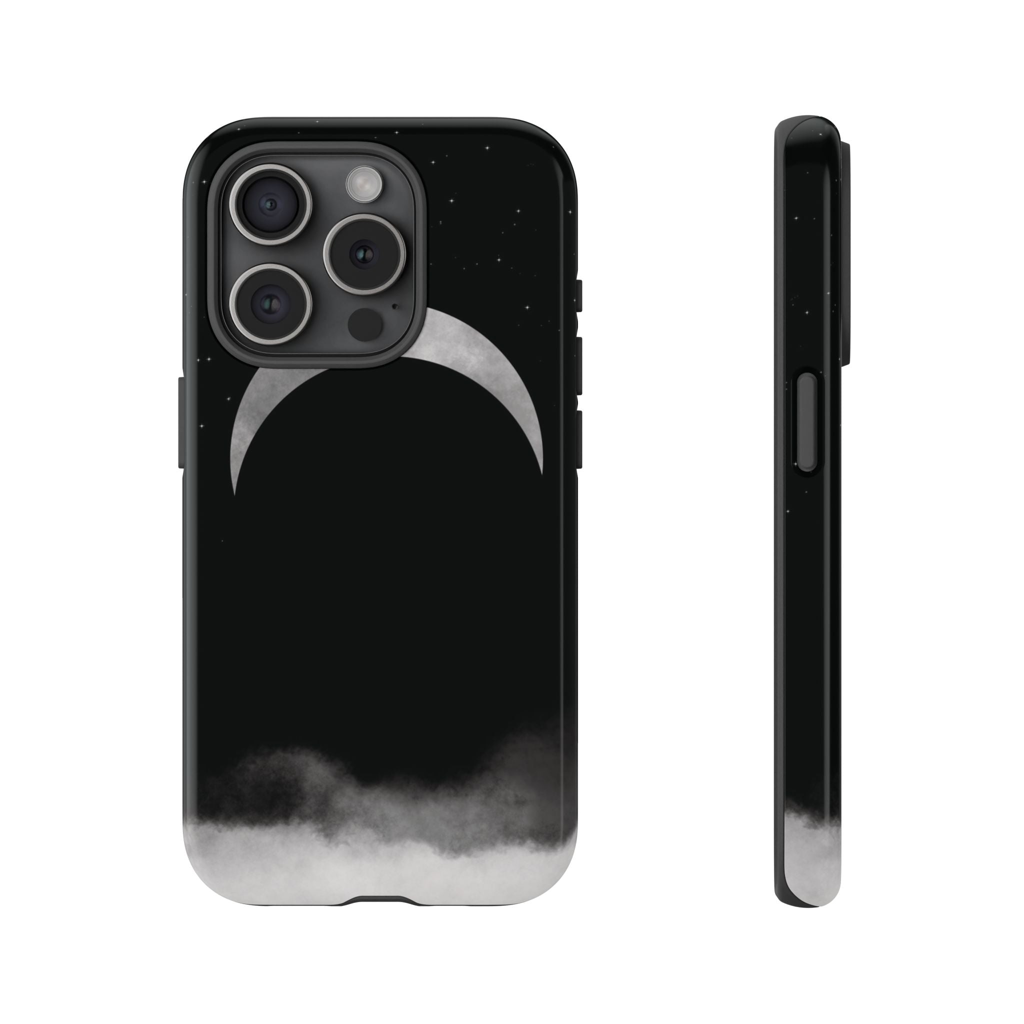 Lunar Crescent Tough Phone Case — Black Moon & Fog Protective Cover