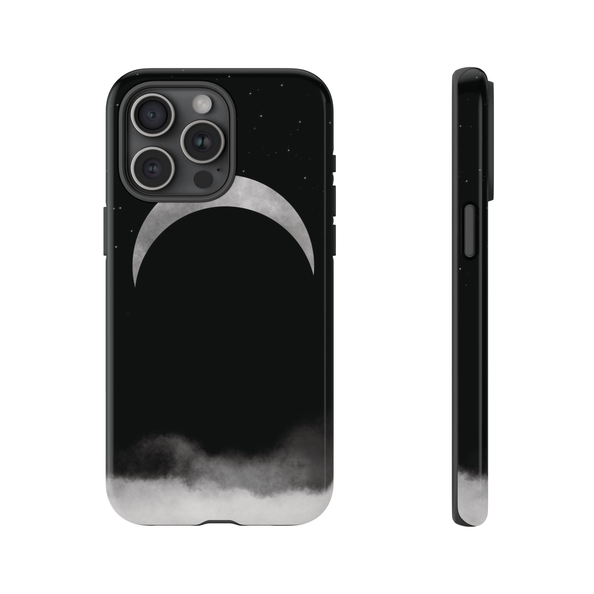 Lunar Crescent Tough Phone Case — Black Moon & Fog Protective Cover