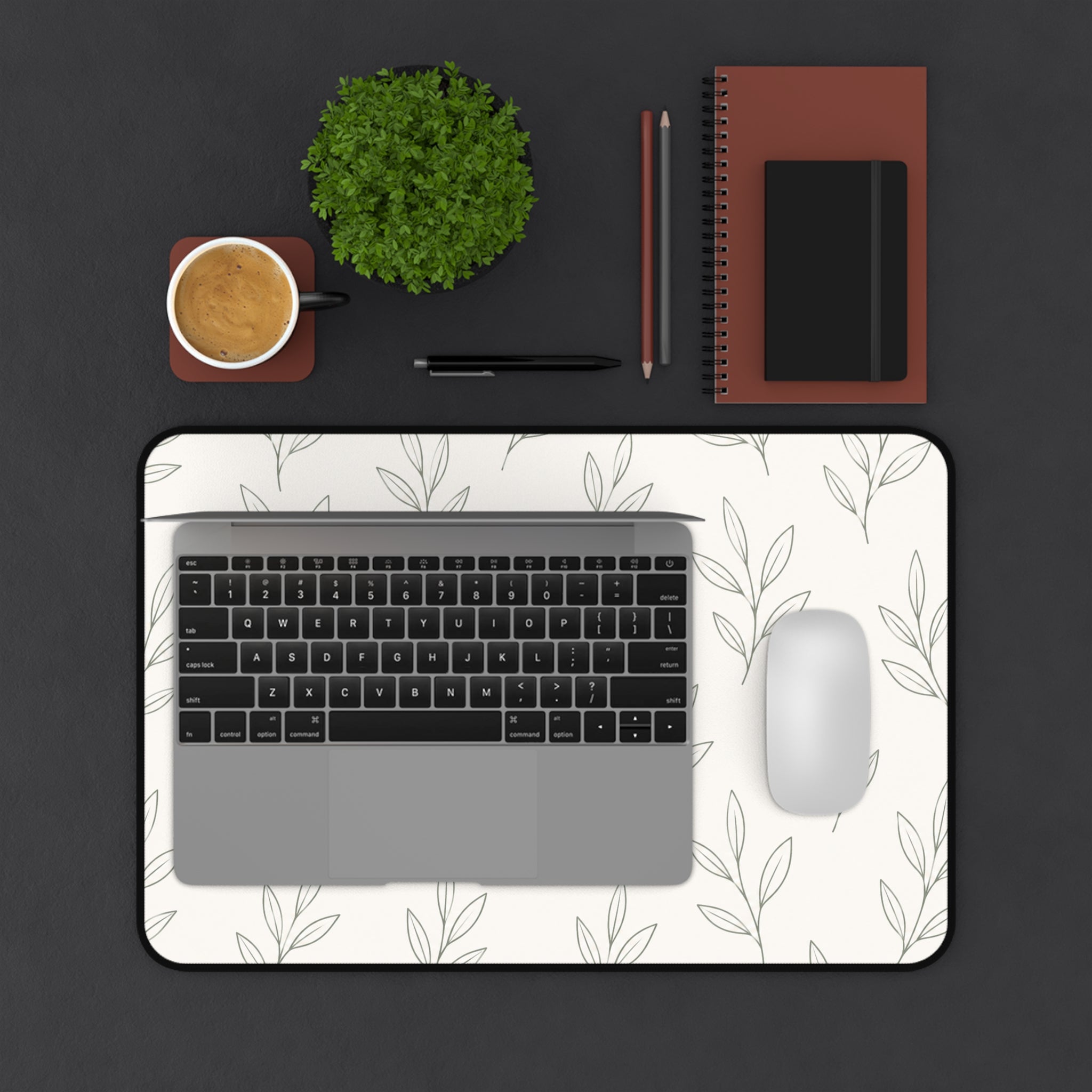 Minimal Botanical Desk Mat — Neutral Leaf Pattern Mouse Pad