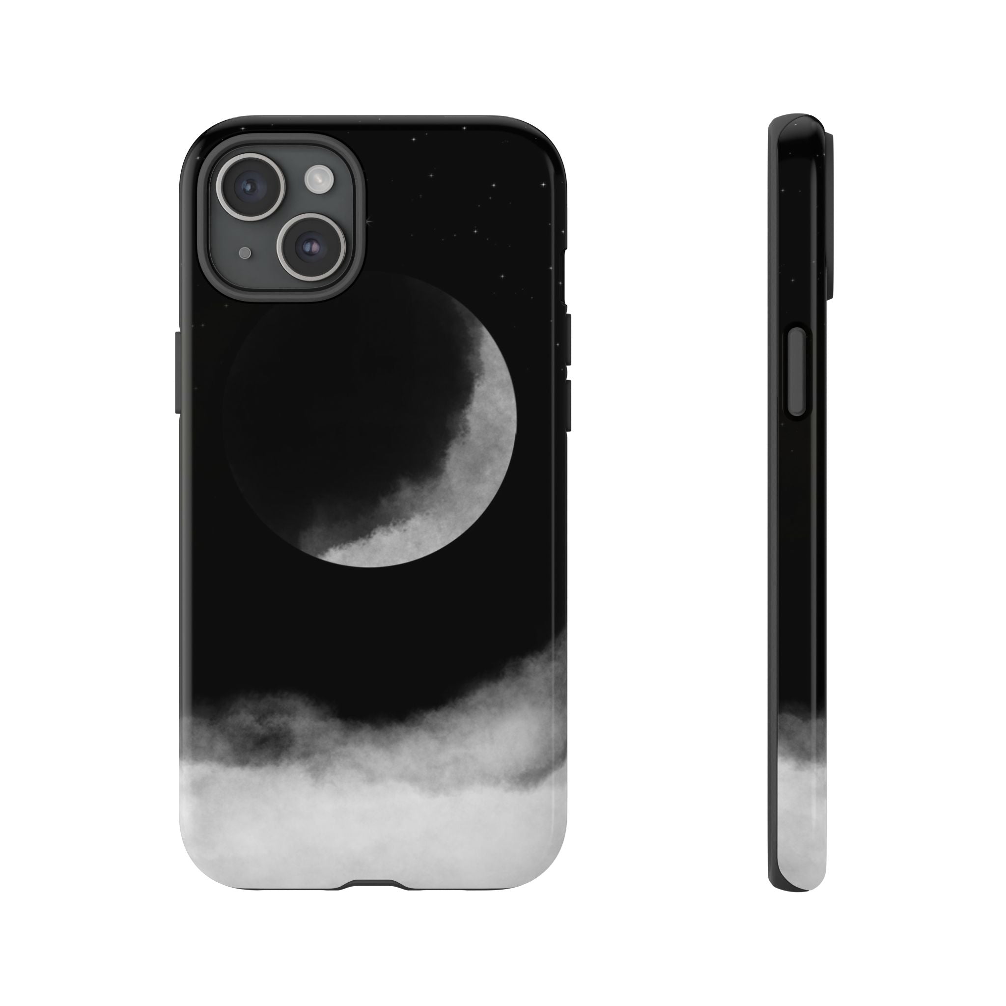Moonlit Cloud Phone Case — Black Crescent Night Sky iPhone Cover