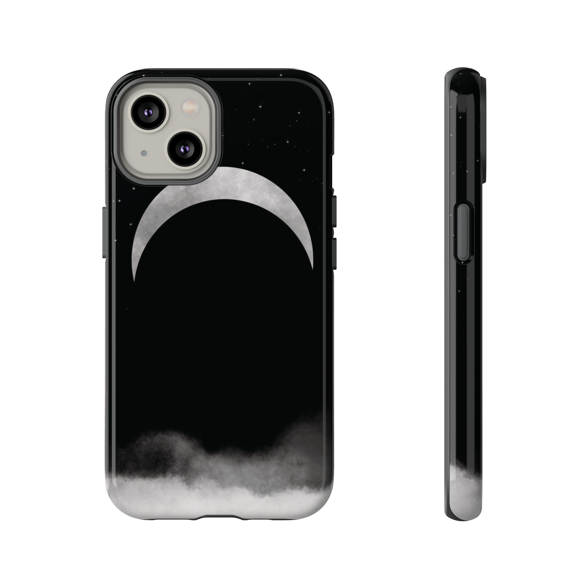Lunar Crescent Tough Phone Case — Black Moon & Fog Protective Cover