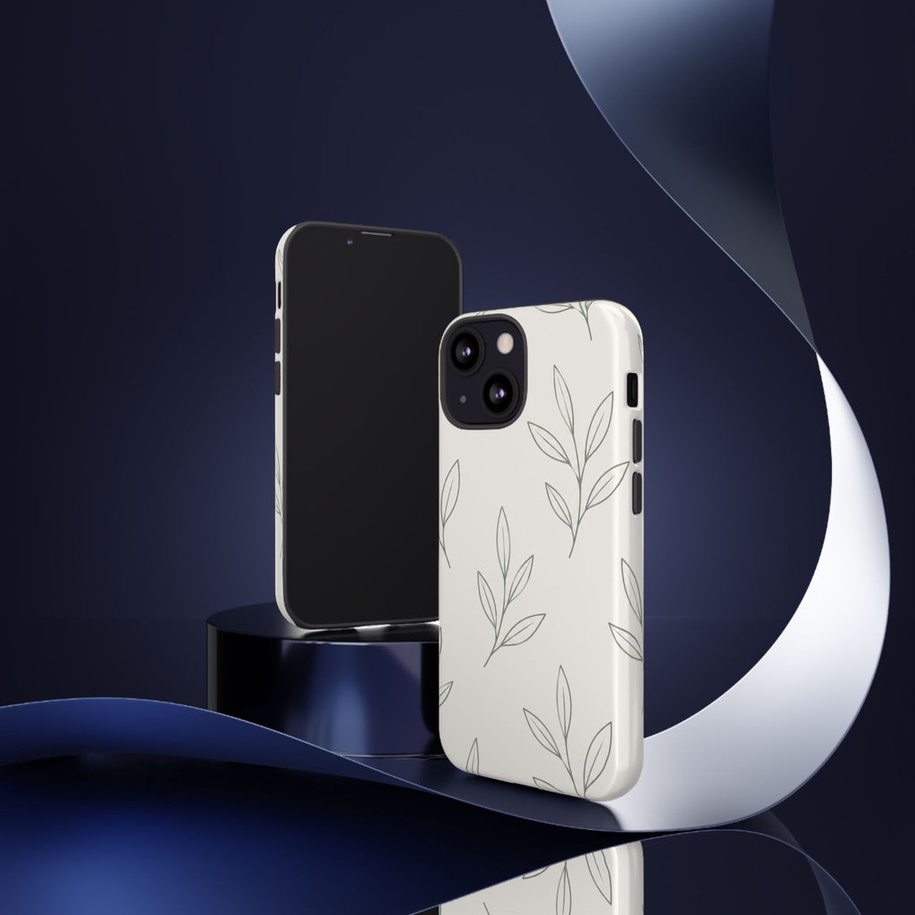 Floral Leaf Tough Phone Case — Minimal Botanical Protective Phone Cover