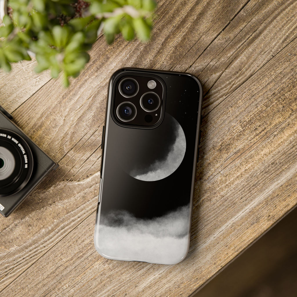 Moonlit Cloud Phone Case — Black Crescent Night Sky iPhone Cover