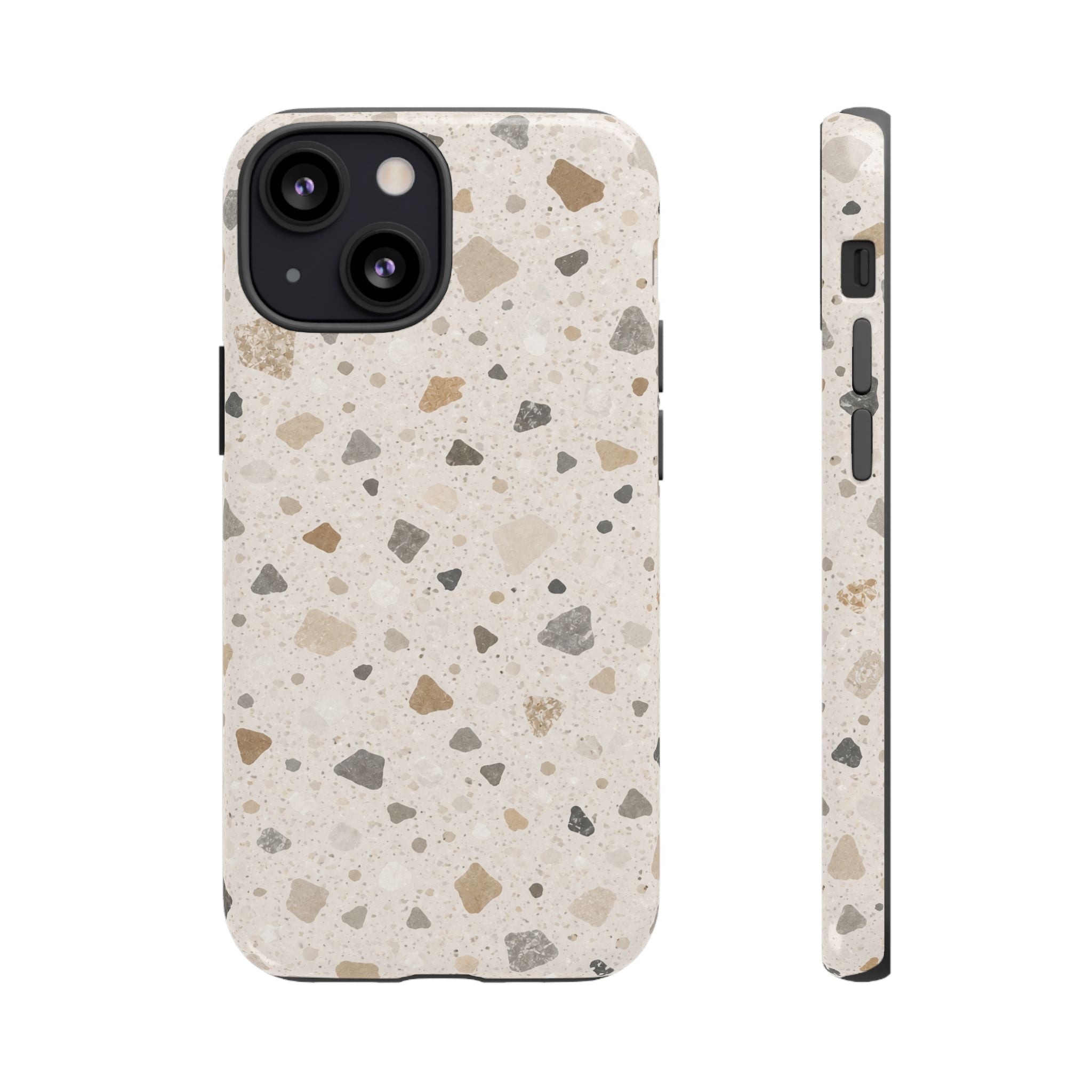 Terrazzo Pattern Tough Phone Case — Neutral Stone Speckle iPhone Cover