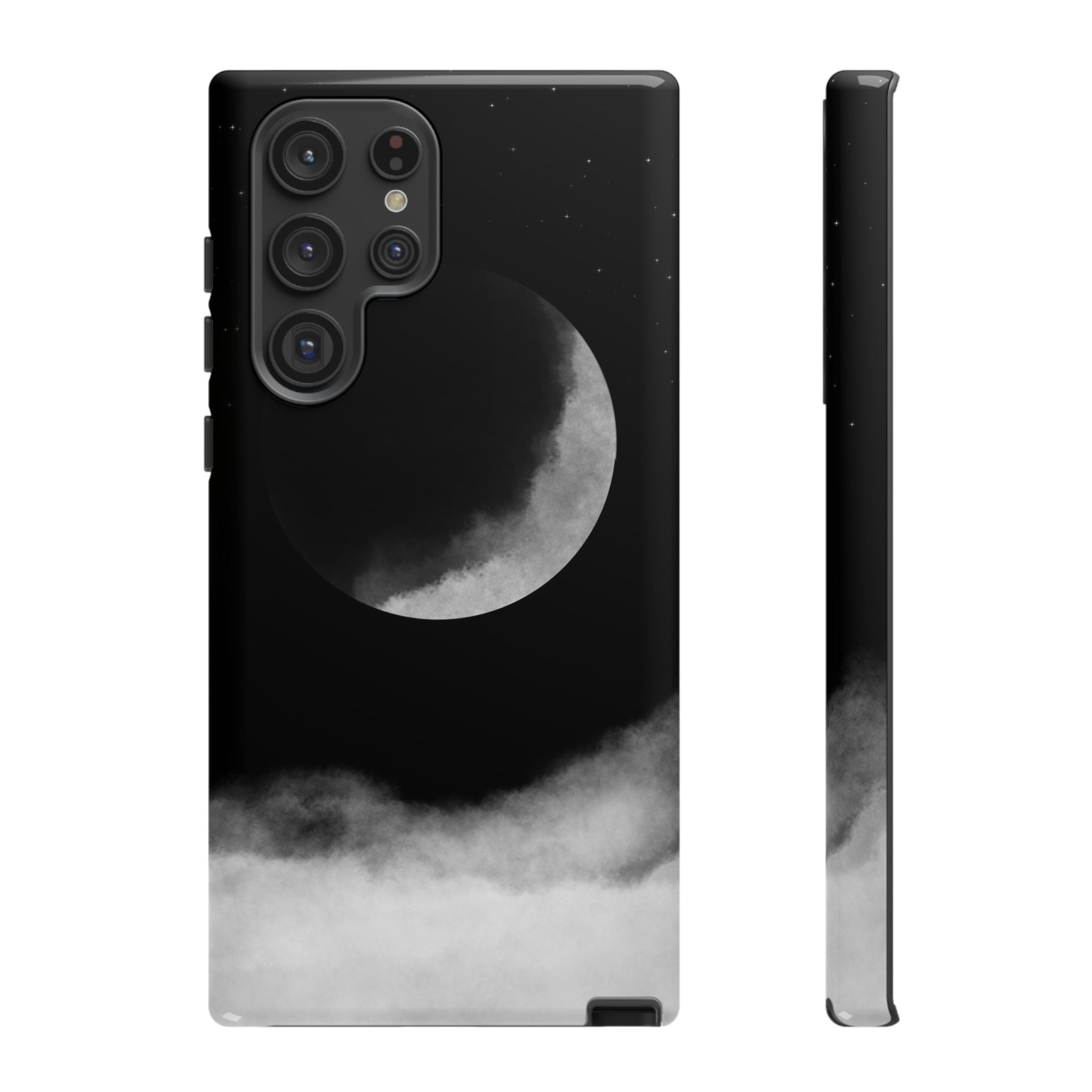 Moonlit Cloud Phone Case — Black Crescent Night Sky iPhone Cover