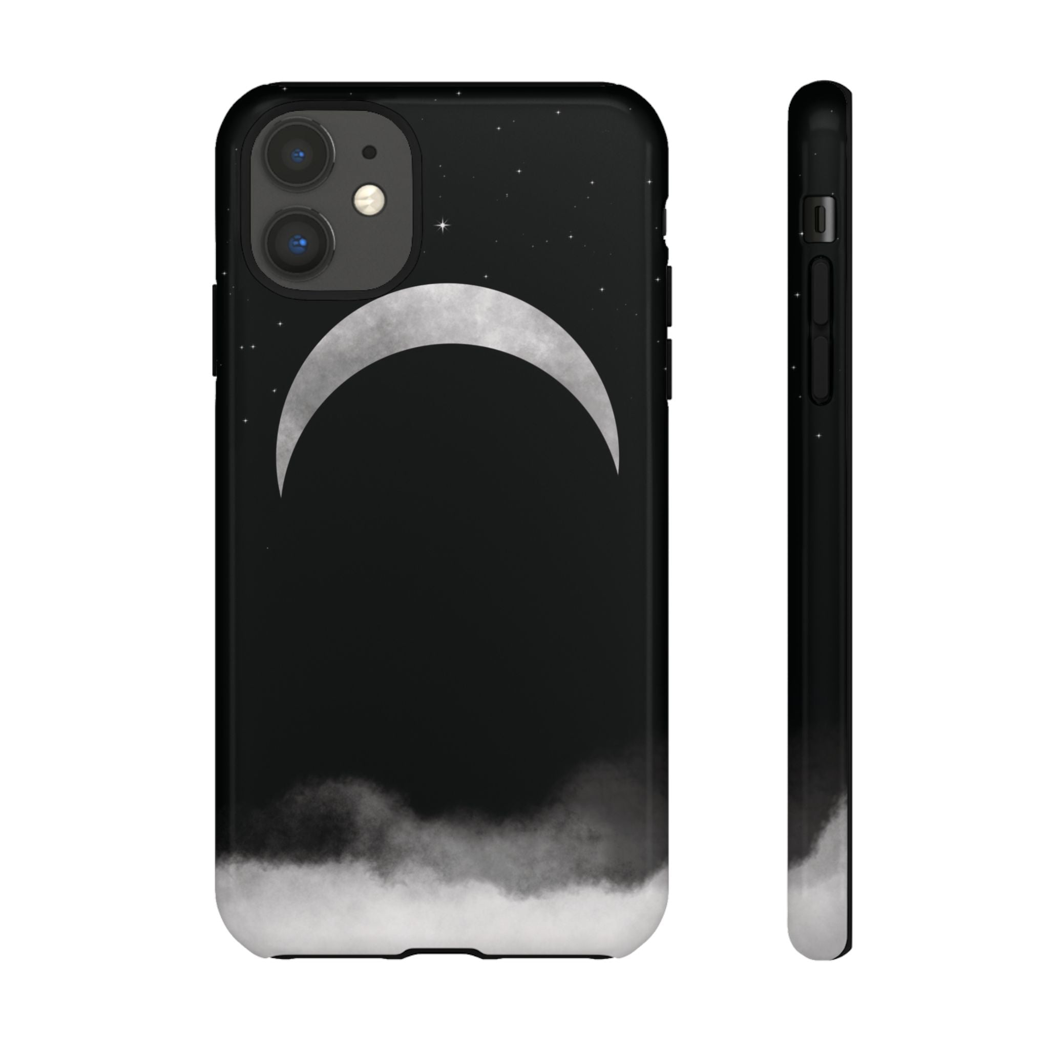 Lunar Crescent Tough Phone Case — Black Moon & Fog Protective Cover