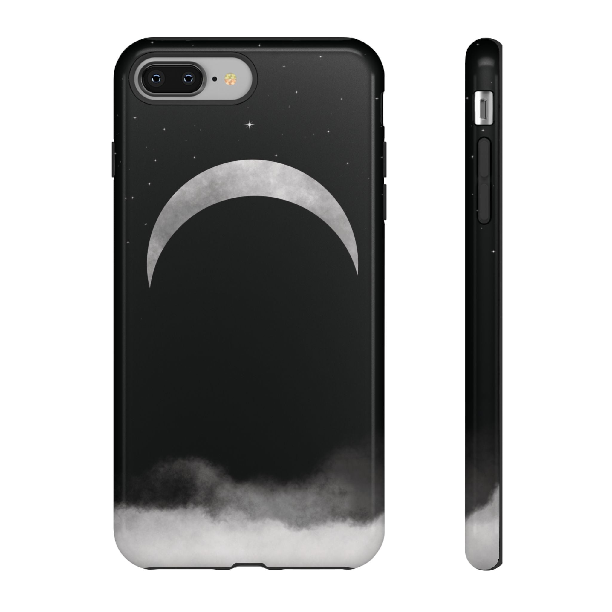 Lunar Crescent Tough Phone Case — Black Moon & Fog Protective Cover