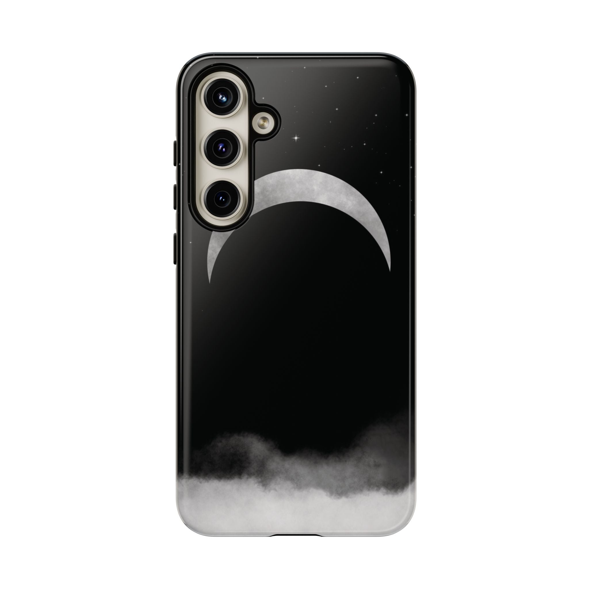 Lunar Crescent Tough Phone Case — Black Moon & Fog Protective Cover