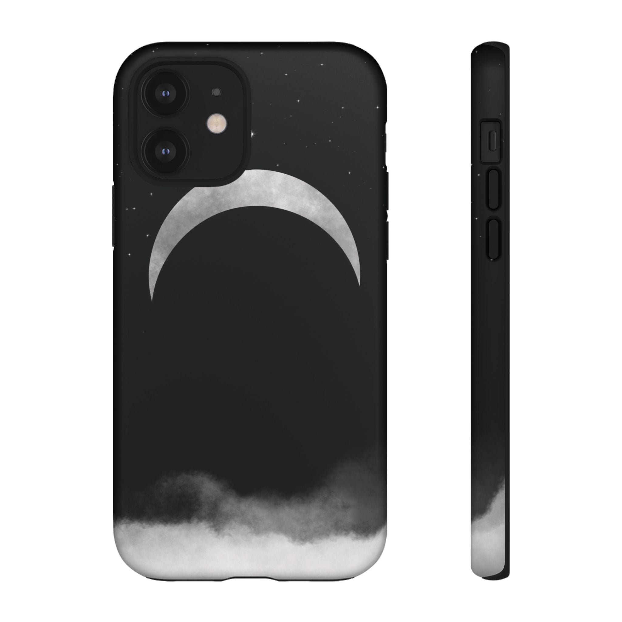 Lunar Crescent Tough Phone Case — Black Moon & Fog Protective Cover