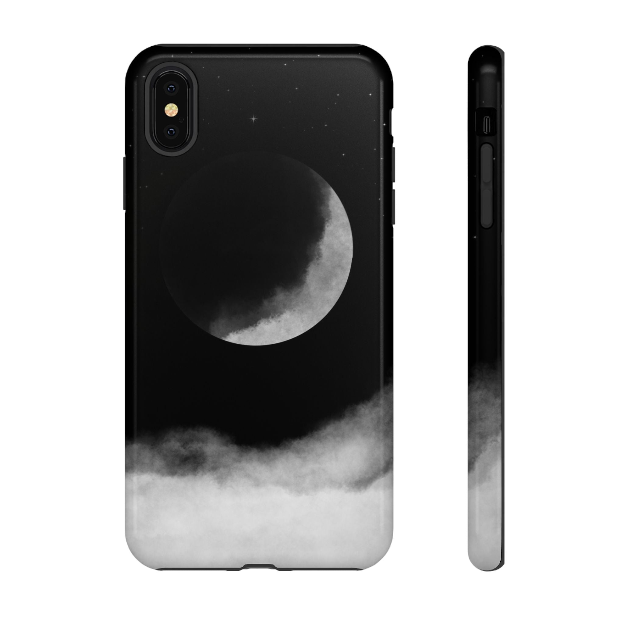 Moonlit Cloud Phone Case — Black Crescent Night Sky iPhone Cover