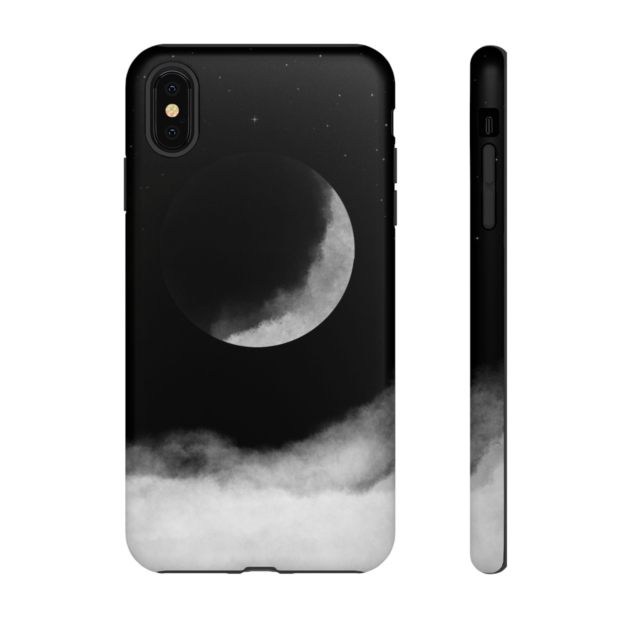 Moonlit Cloud Phone Case — Black Crescent Night Sky iPhone Cover
