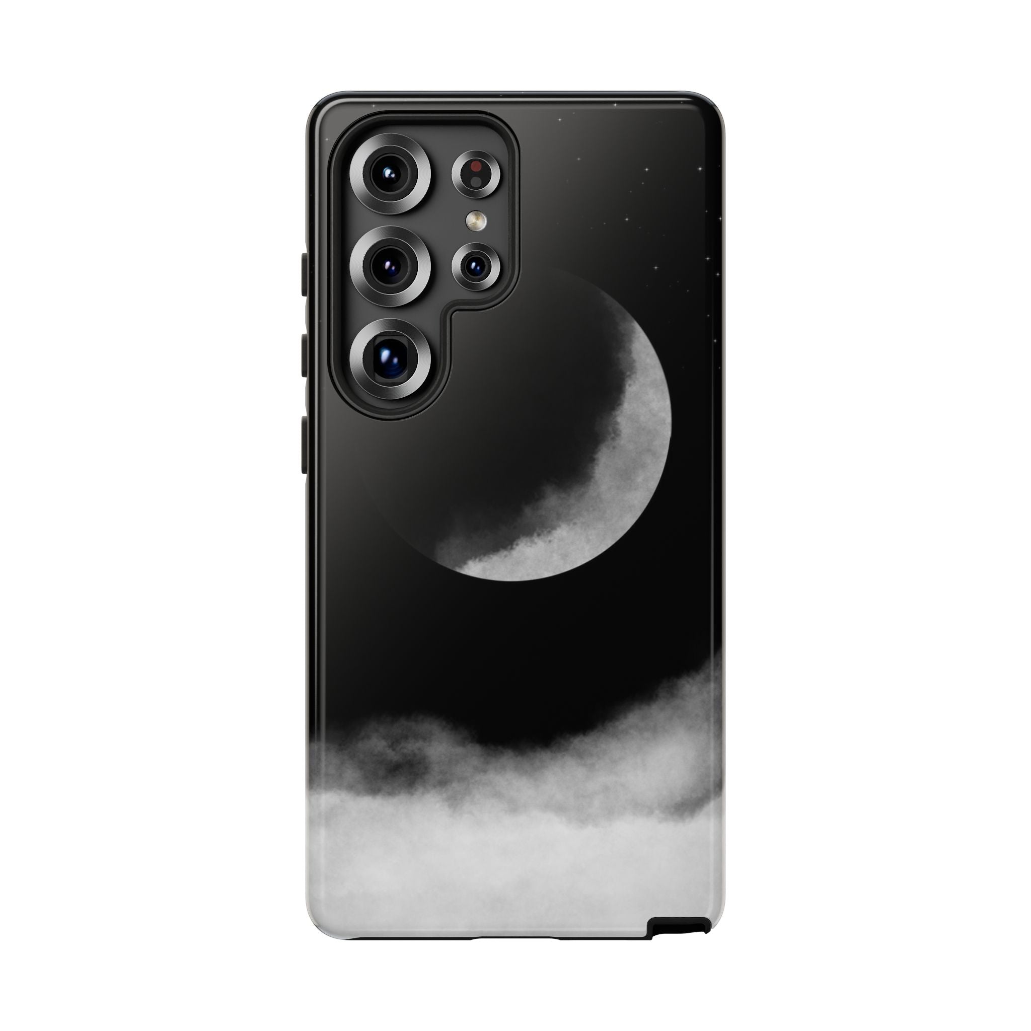 Moonlit Cloud Phone Case — Black Crescent Night Sky iPhone Cover