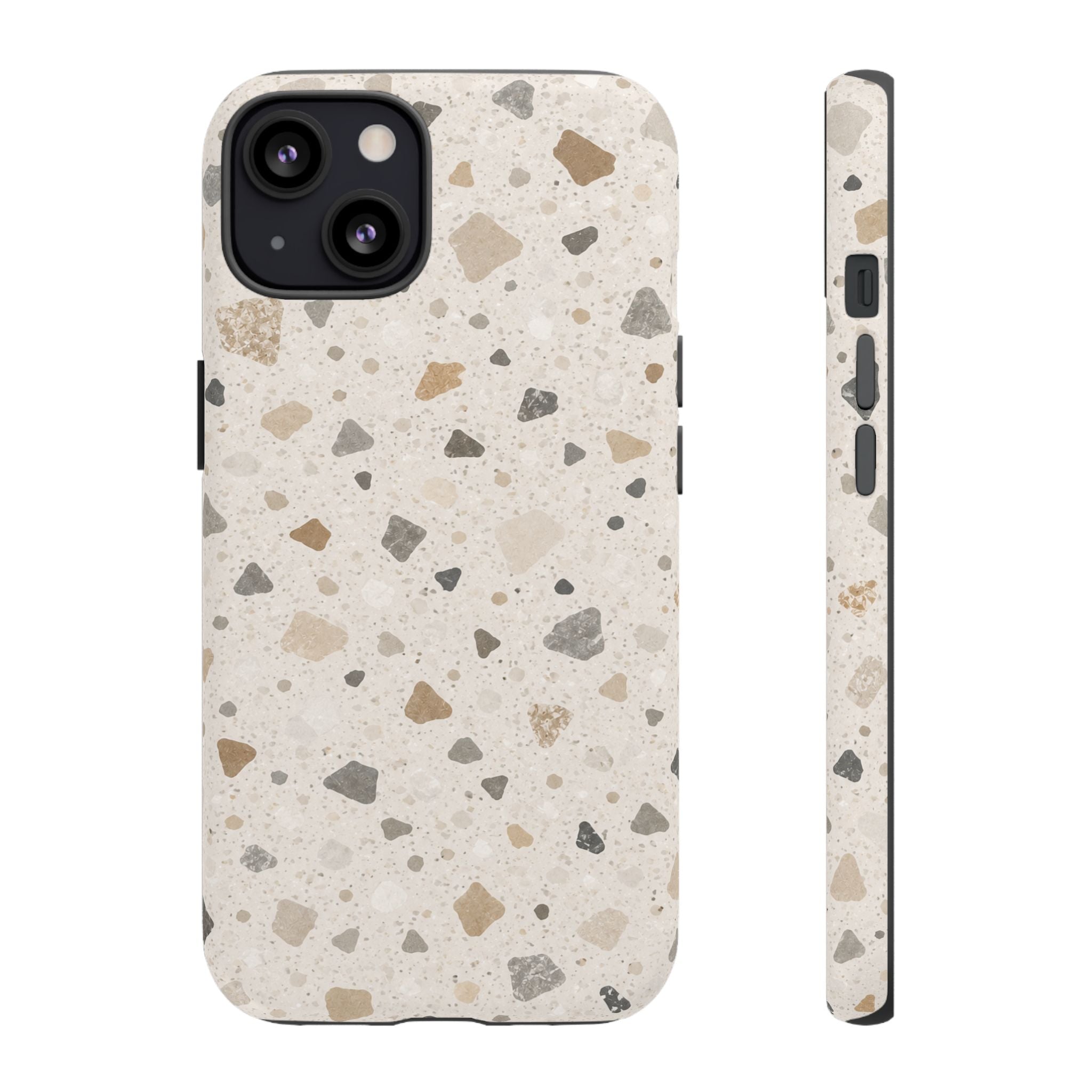Terrazzo Pattern Tough Phone Case — Neutral Stone Speckle iPhone Cover