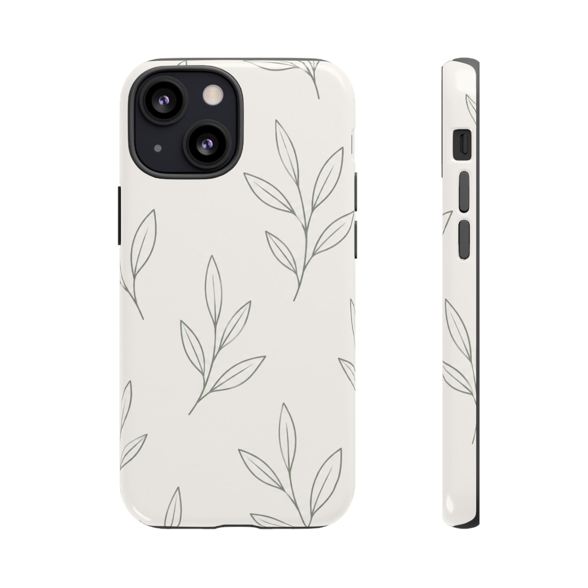 Floral Leaf Tough Phone Case — Minimal Botanical Protective Phone Cover