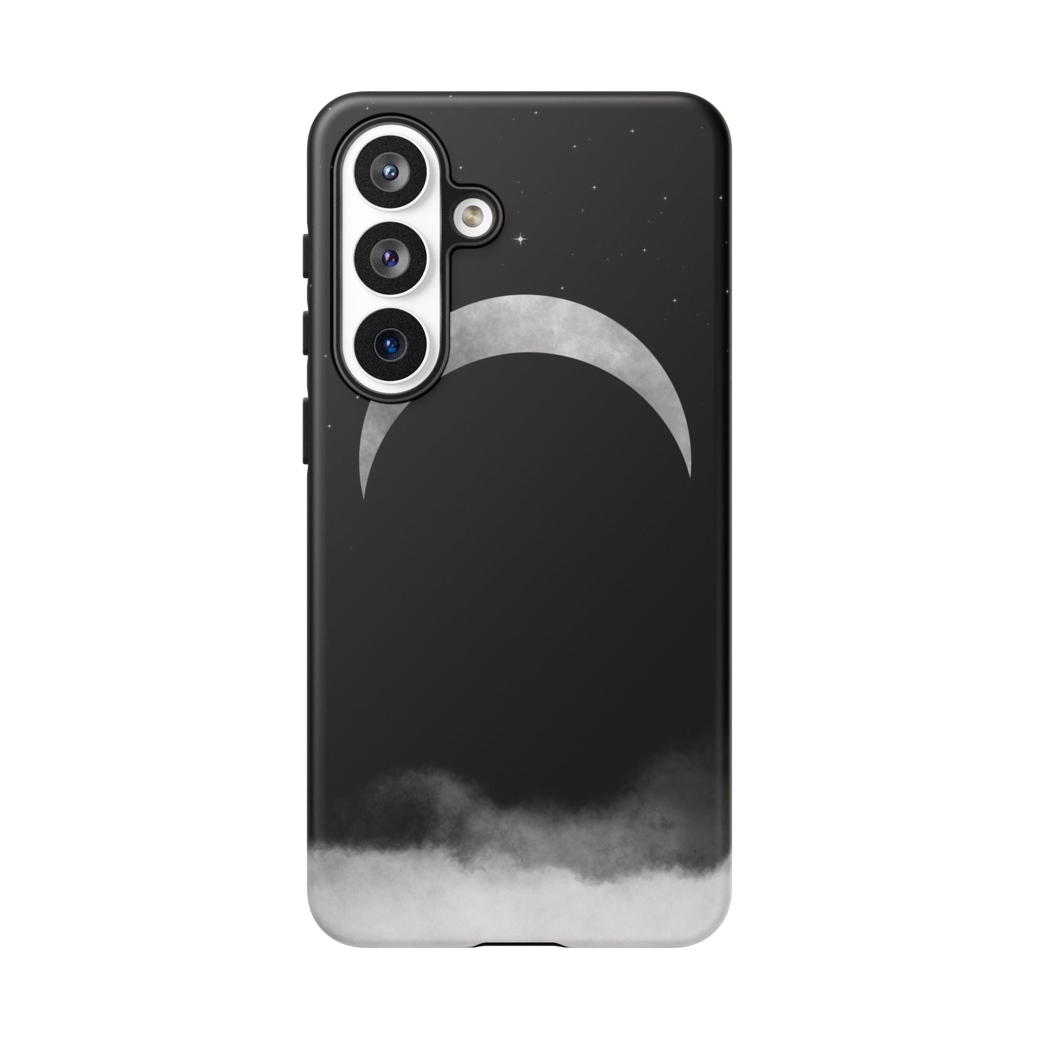Lunar Crescent Tough Phone Case — Black Moon & Fog Protective Cover