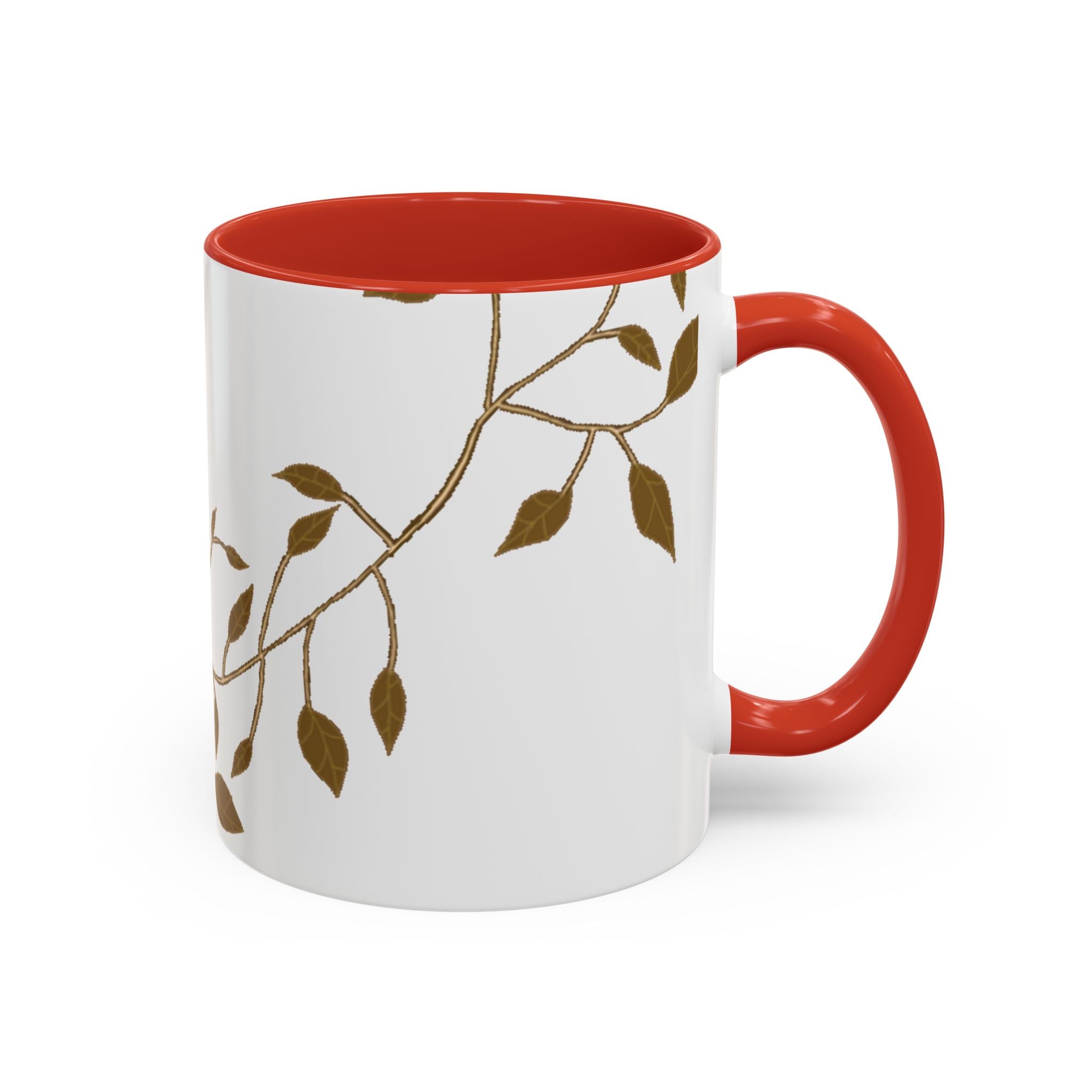 Botanical Accent Coffee Mug — Gold Leaf Branch Design (11/15oz)