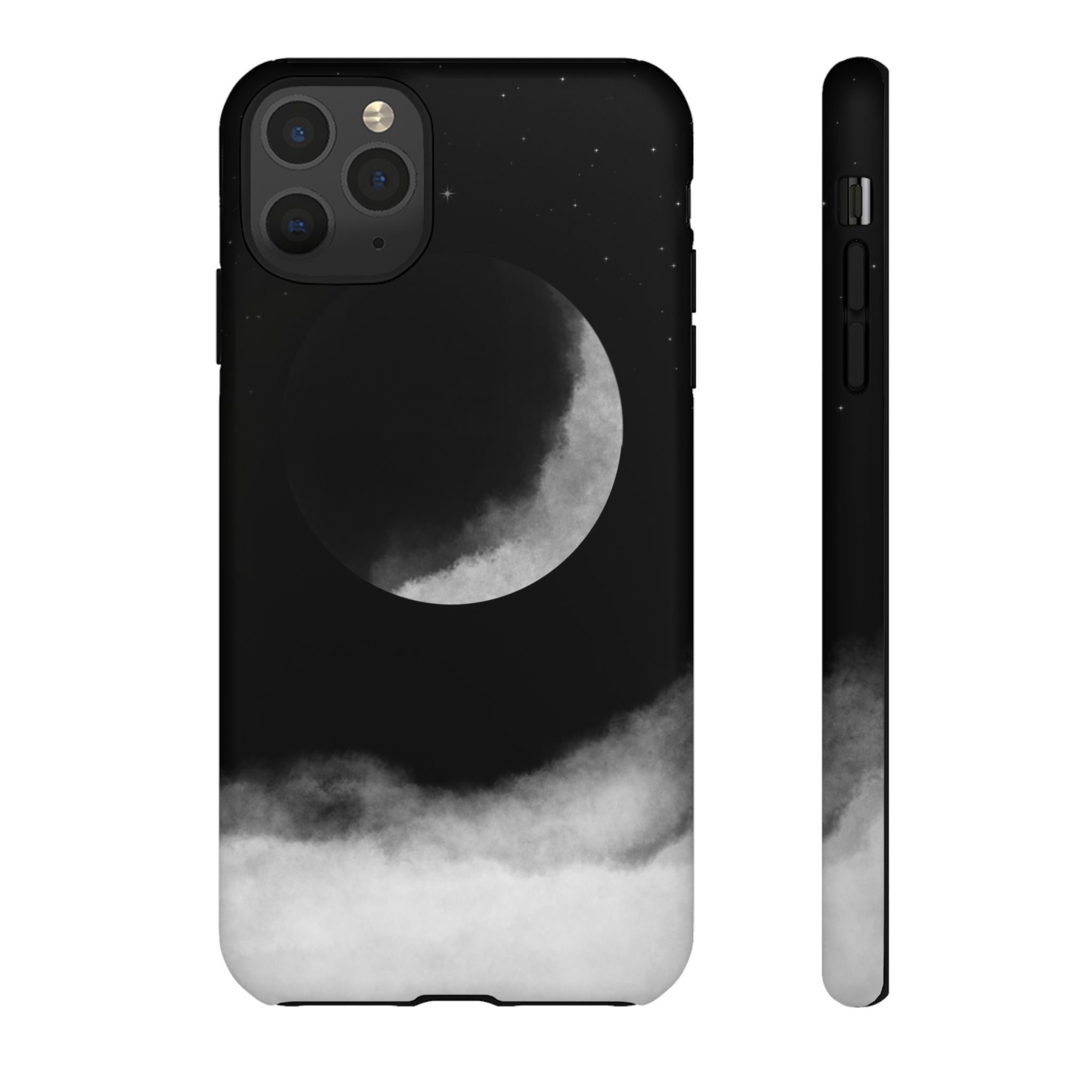 Moonlit Cloud Phone Case — Black Crescent Night Sky iPhone Cover
