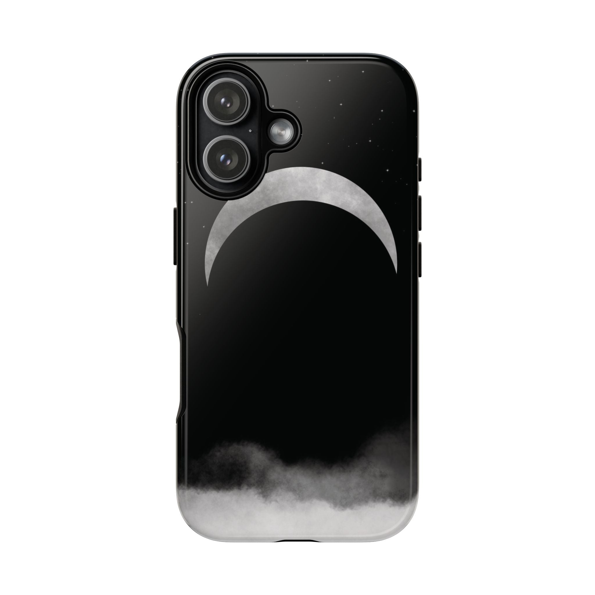 Lunar Crescent Tough Phone Case — Black Moon & Fog Protective Cover