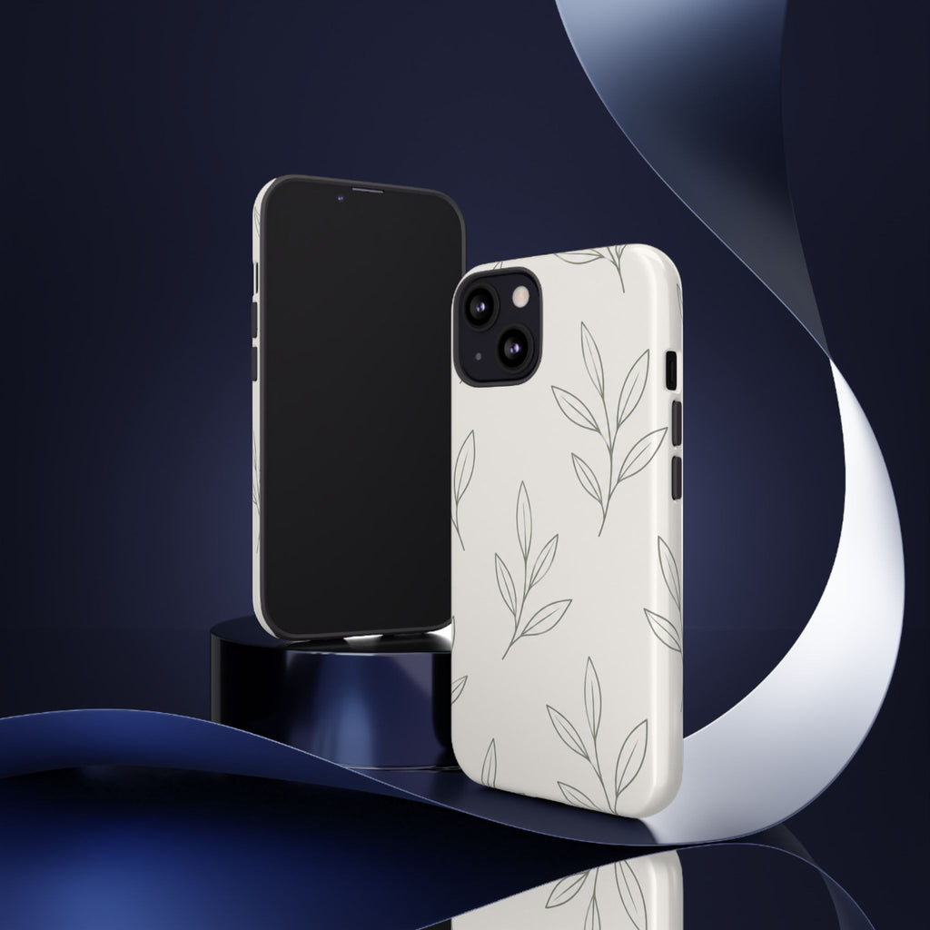 Floral Leaf Tough Phone Case — Minimal Botanical Protective Phone Cover