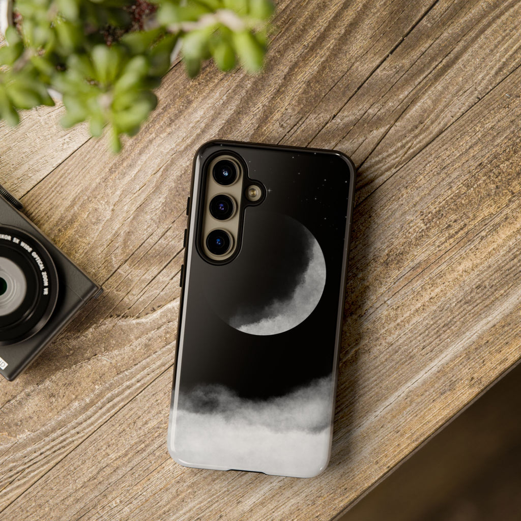 Moonlit Cloud Phone Case — Black Crescent Night Sky iPhone Cover