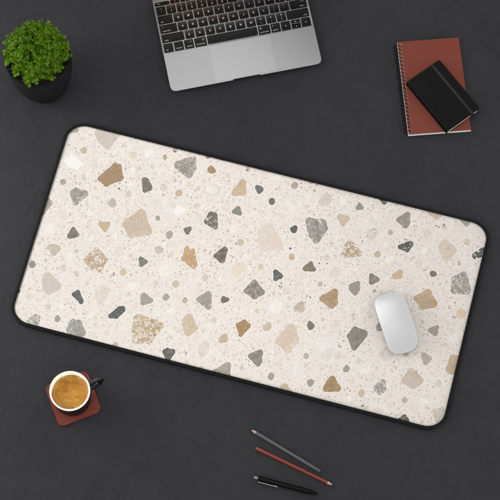Terrazzo Neutral Desk Mat — Beige Speckled Mousepad Surface