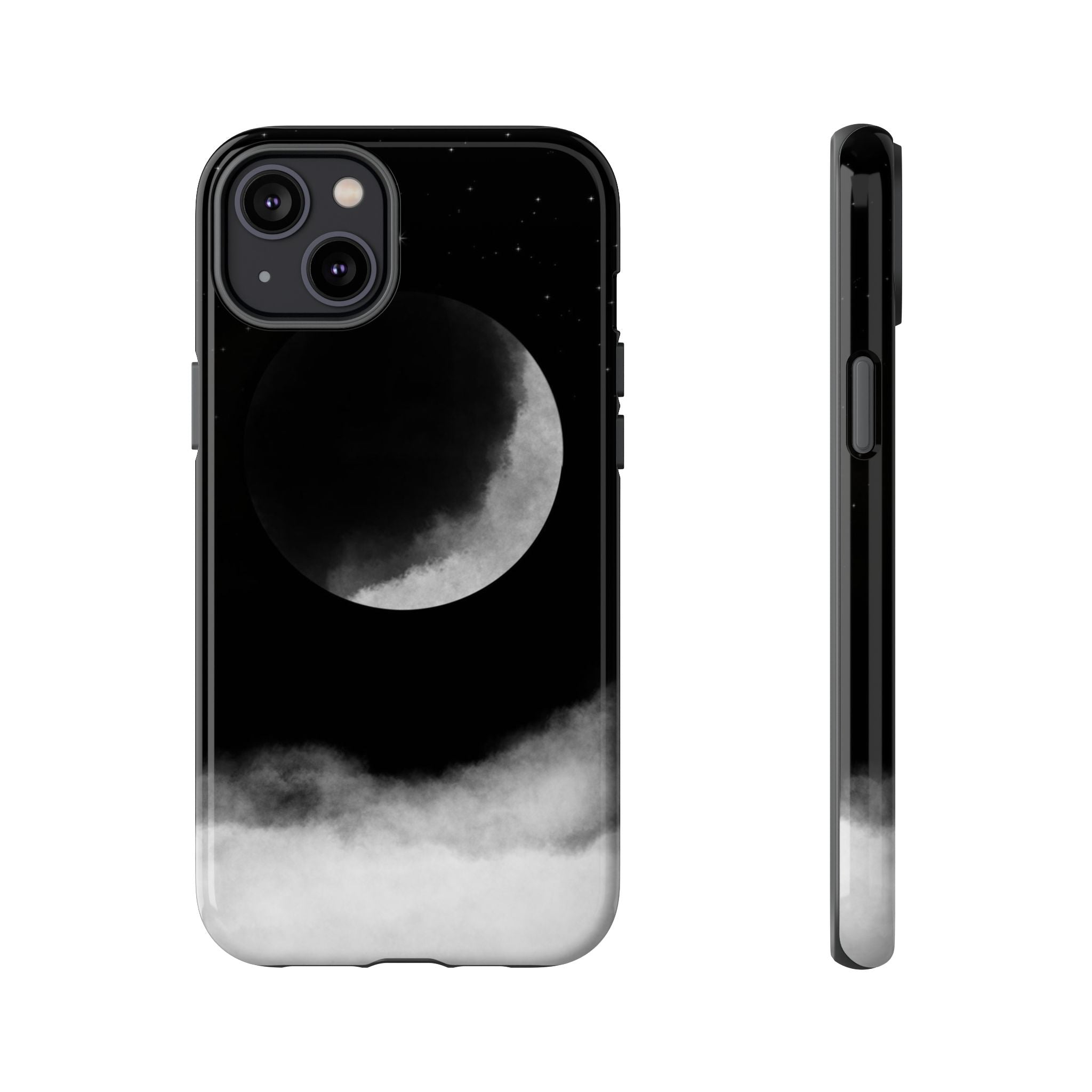 Moonlit Cloud Phone Case — Black Crescent Night Sky iPhone Cover