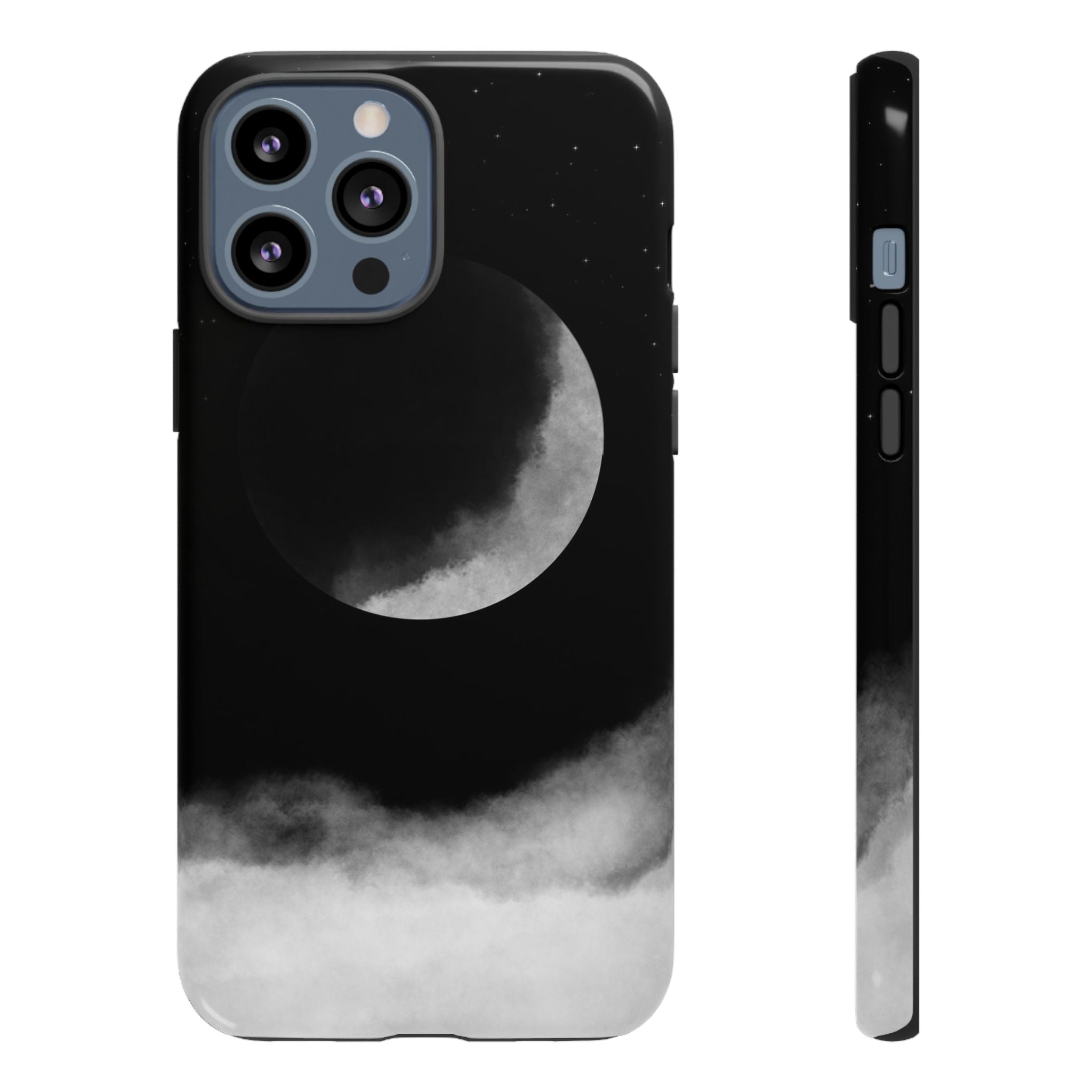 Moonlit Cloud Phone Case — Black Crescent Night Sky iPhone Cover