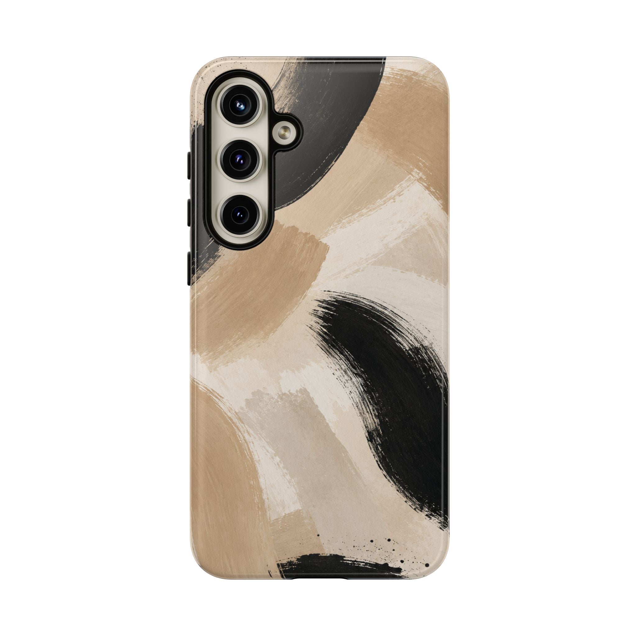 Neutral Brushstroke Tough Phone Case — Abstract Beige & Black Protective Cover
