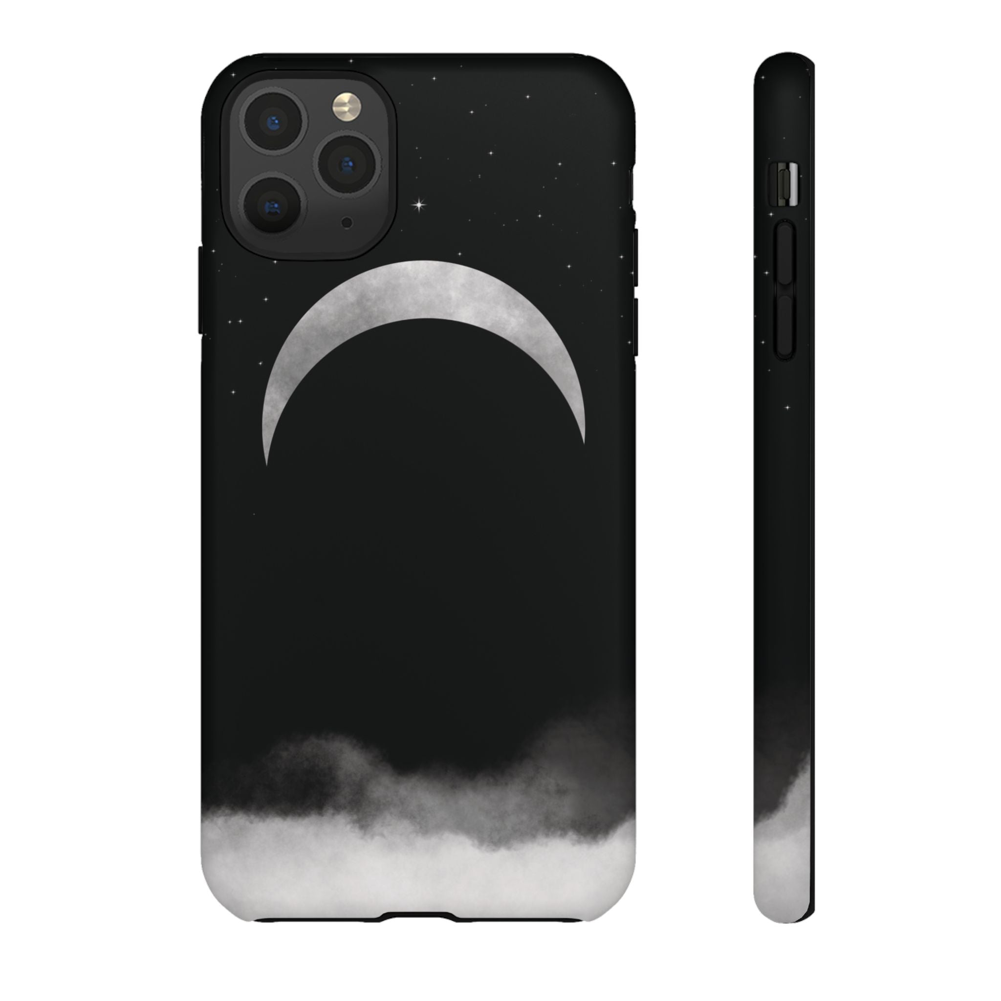 Lunar Crescent Tough Phone Case — Black Moon & Fog Protective Cover